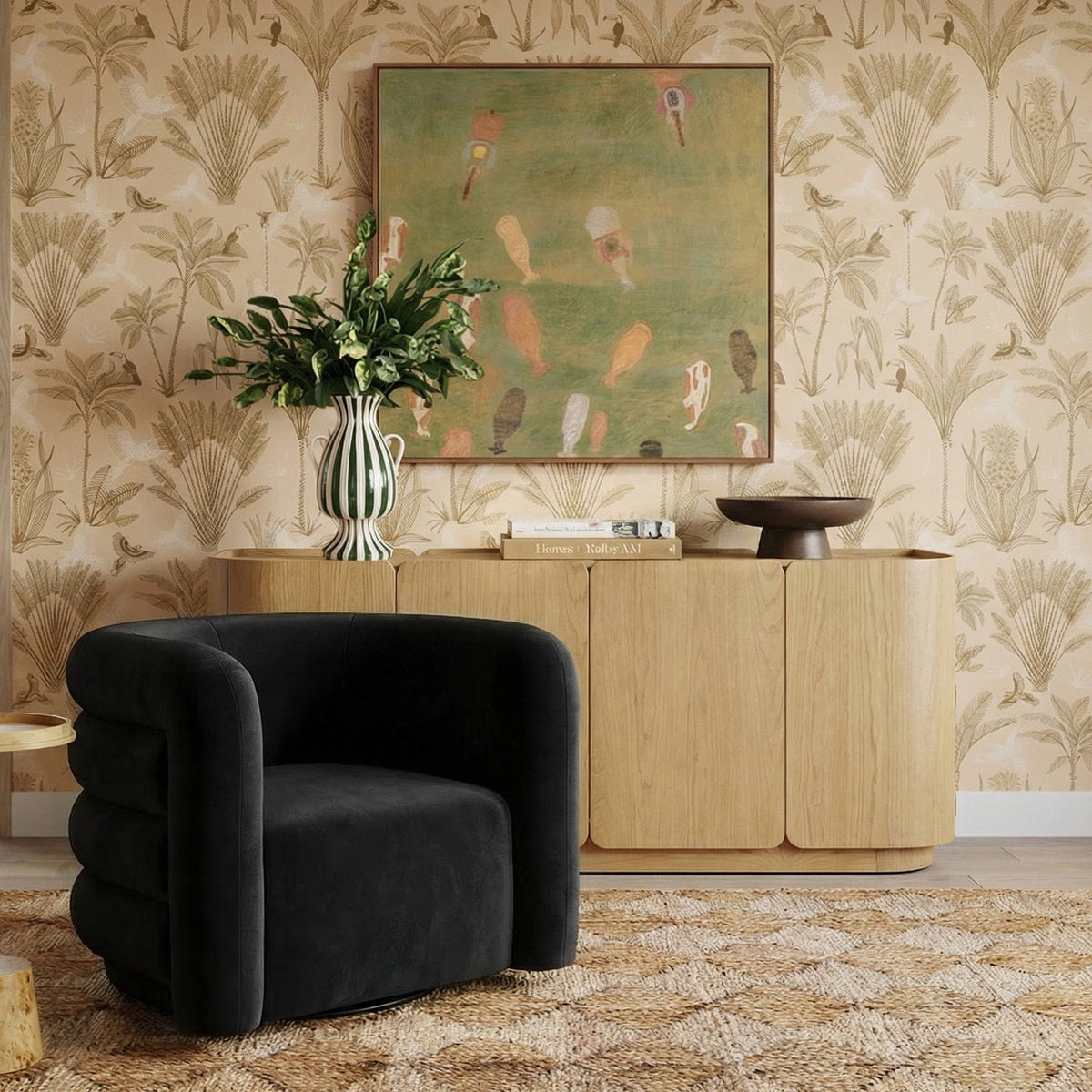 TOV Furniture Curves Black Performance Velvet Swivel Chair