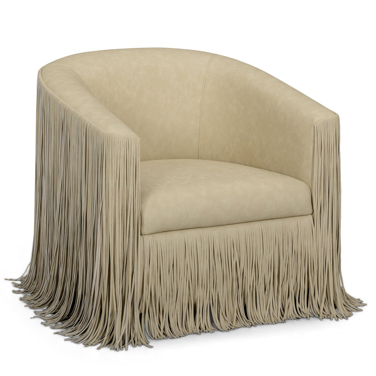 TOV Furniture Shag Me Performance Vegan Leather Swivel Accent Chair in tan vegan leather with fringe, primary product view