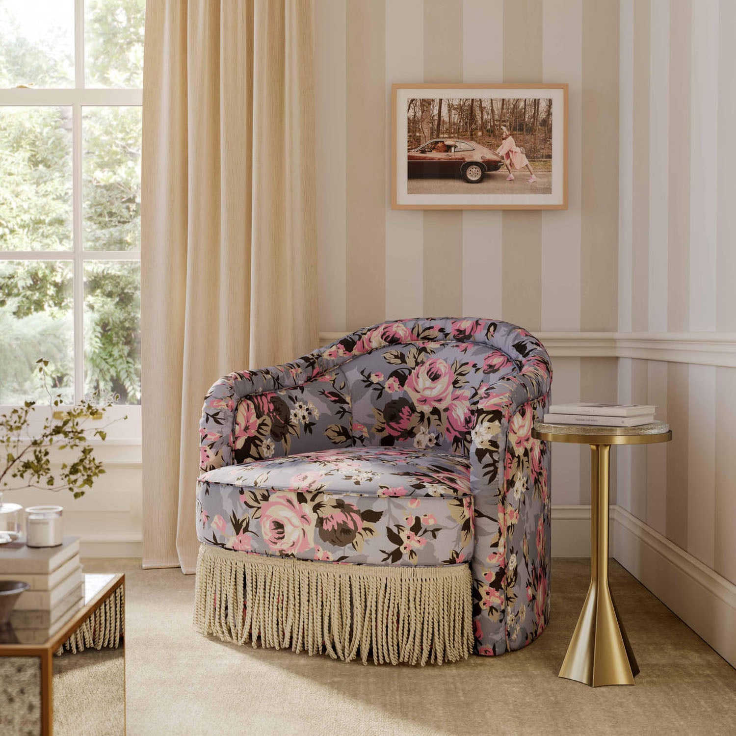 TOV Furniture Pamela Spring Floral Print Tasseled Lounge Chair
