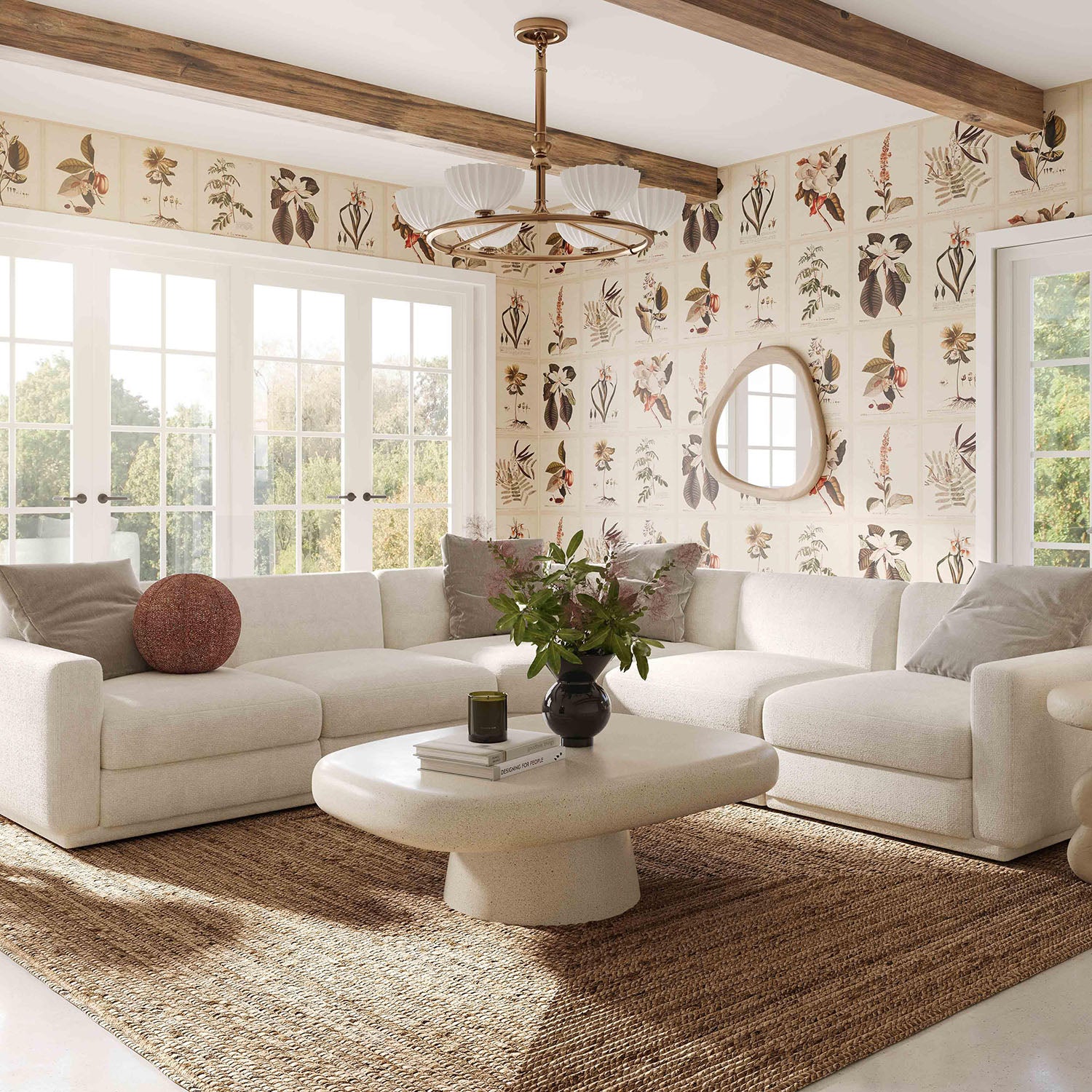 TOV Furniture Perry Cream Chenille Modular Wedge Corner Chair