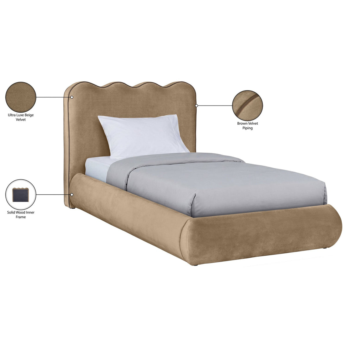 Tempo Beige Velvet Upholstered Bed