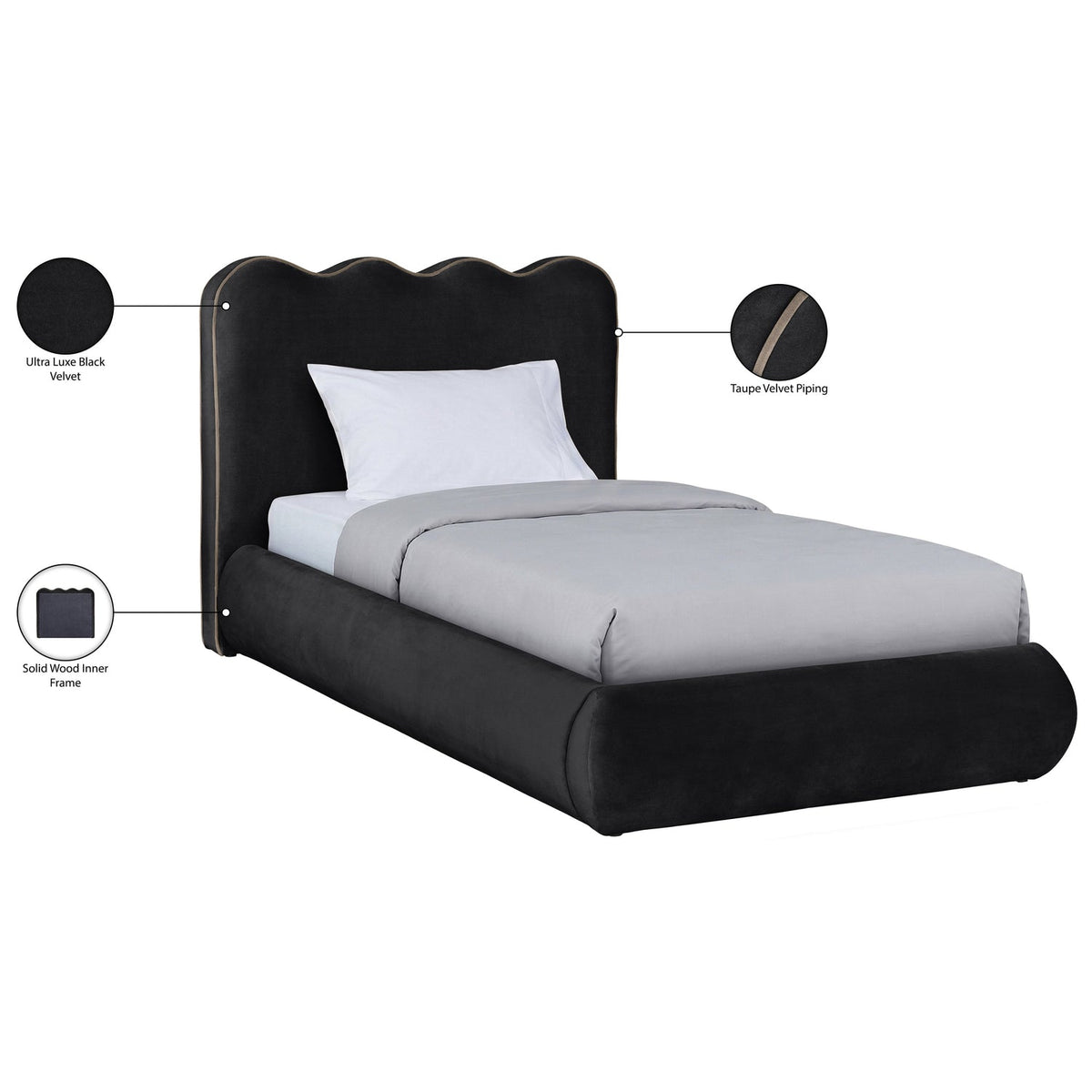 Tempo Black Velvet Upholstered Bed