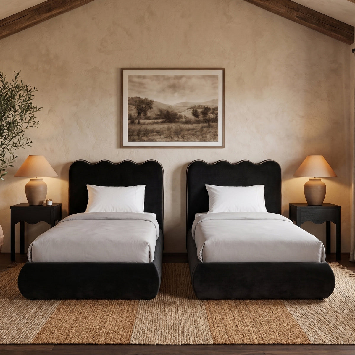 Tempo Black Velvet Upholstered Bed