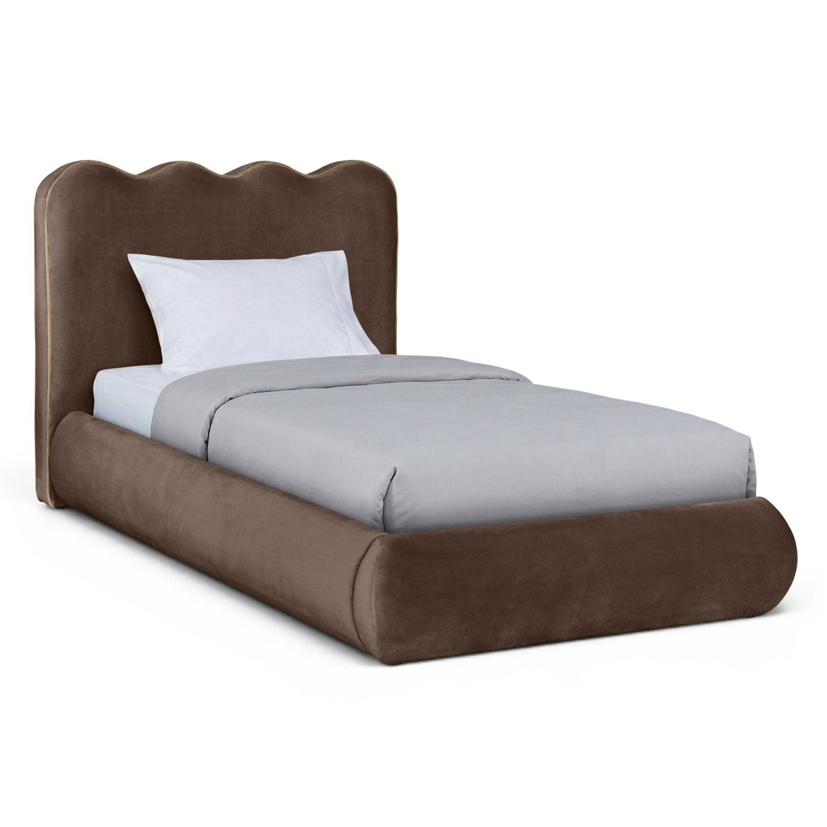 Tempo Brown Velvet Upholstered Bed in brown velvet, primary product view