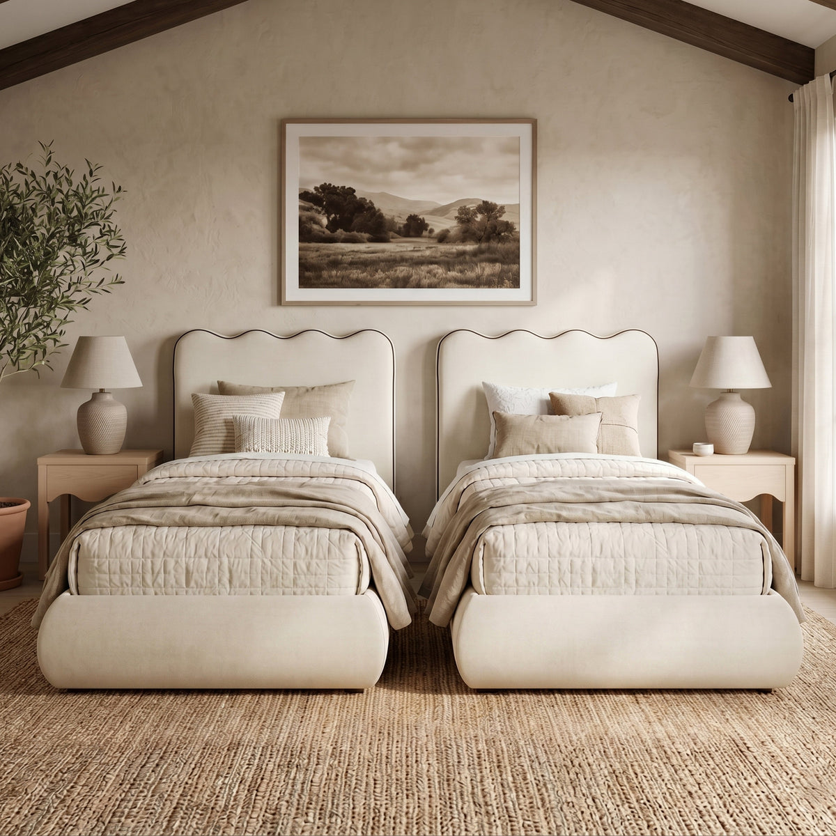 Tempo Cream Velvet Upholstered Bed