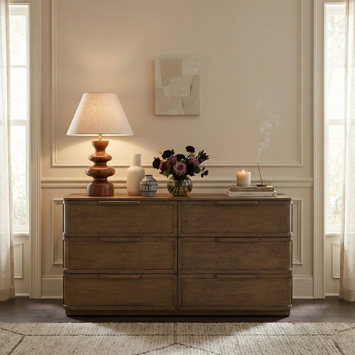 Tiberio Brown Oak Veneer And Solid Wood Dresser