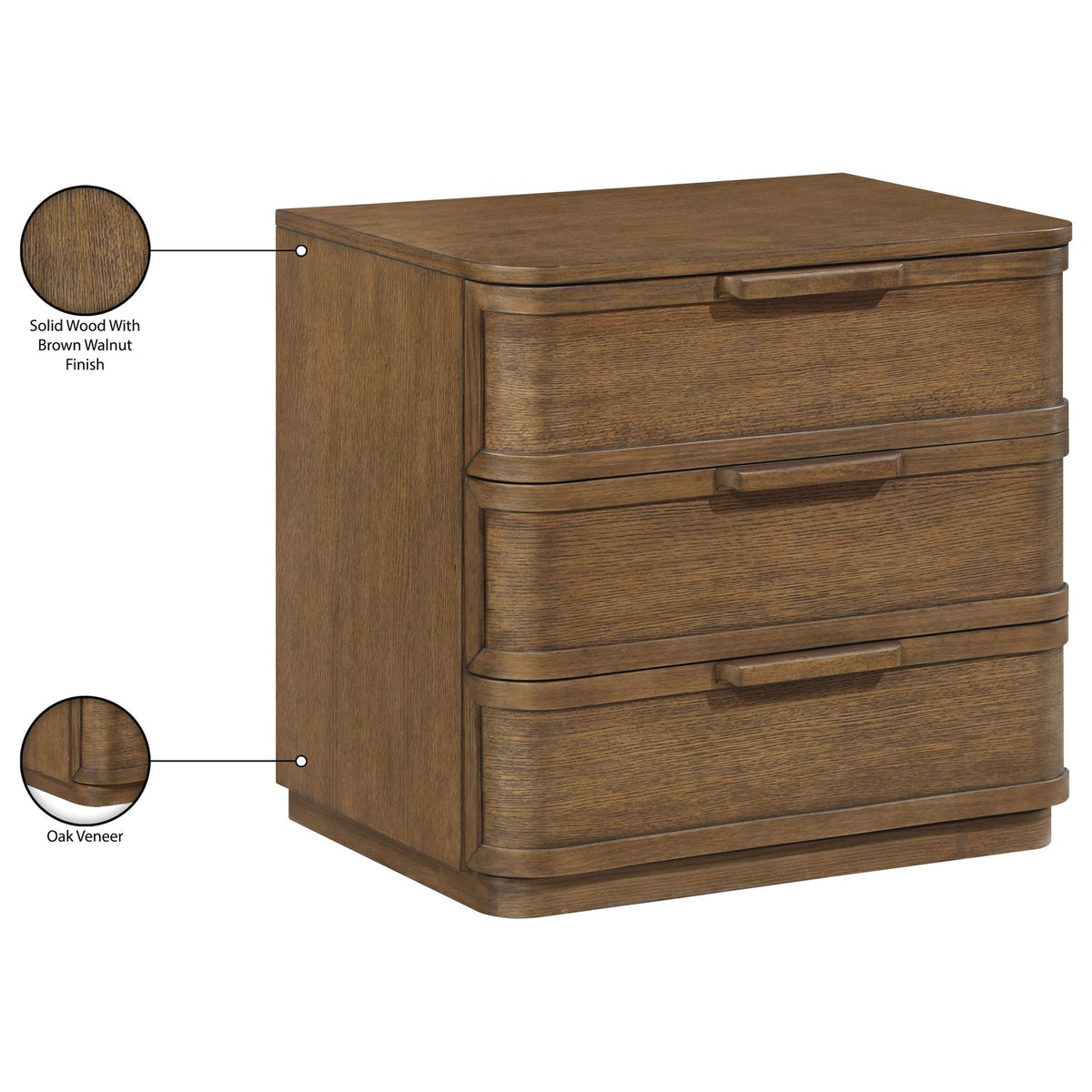 Tiberio 26in Brown Oak Veneer And Solid Wood Nightstand Set of 2