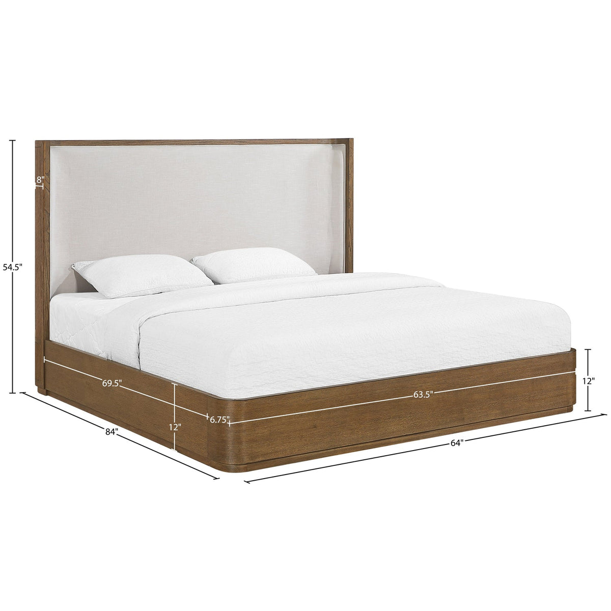 Tiberio Brown Cream Solid Wood And Linen Textured Fabric Bed