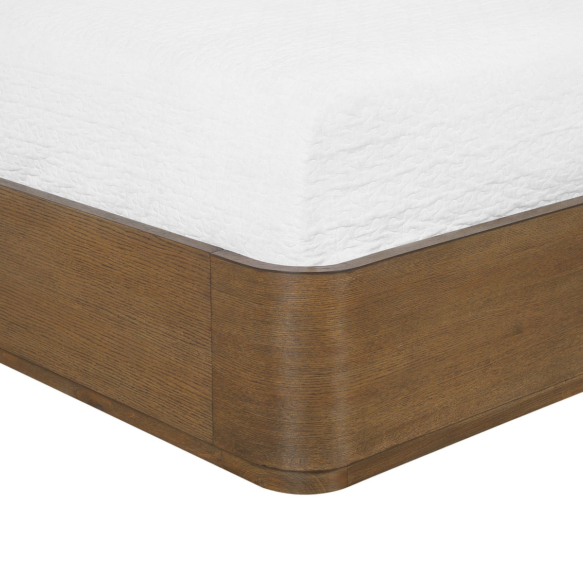 Tiberio Brown Cream Solid Wood And Linen Textured Fabric Bed