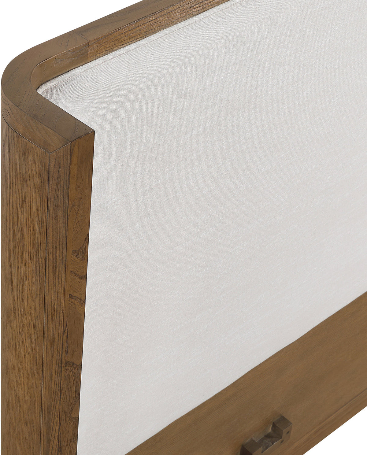 Tiberio Brown Cream Solid Wood And Linen Textured Fabric Bed