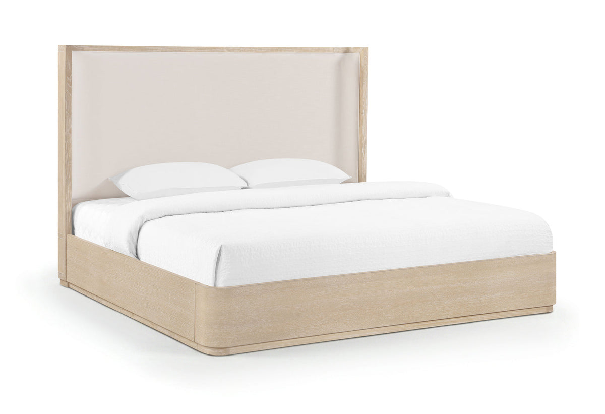Tiberio Natural Cream Solid Wood And Linen Textured Fabric Bed