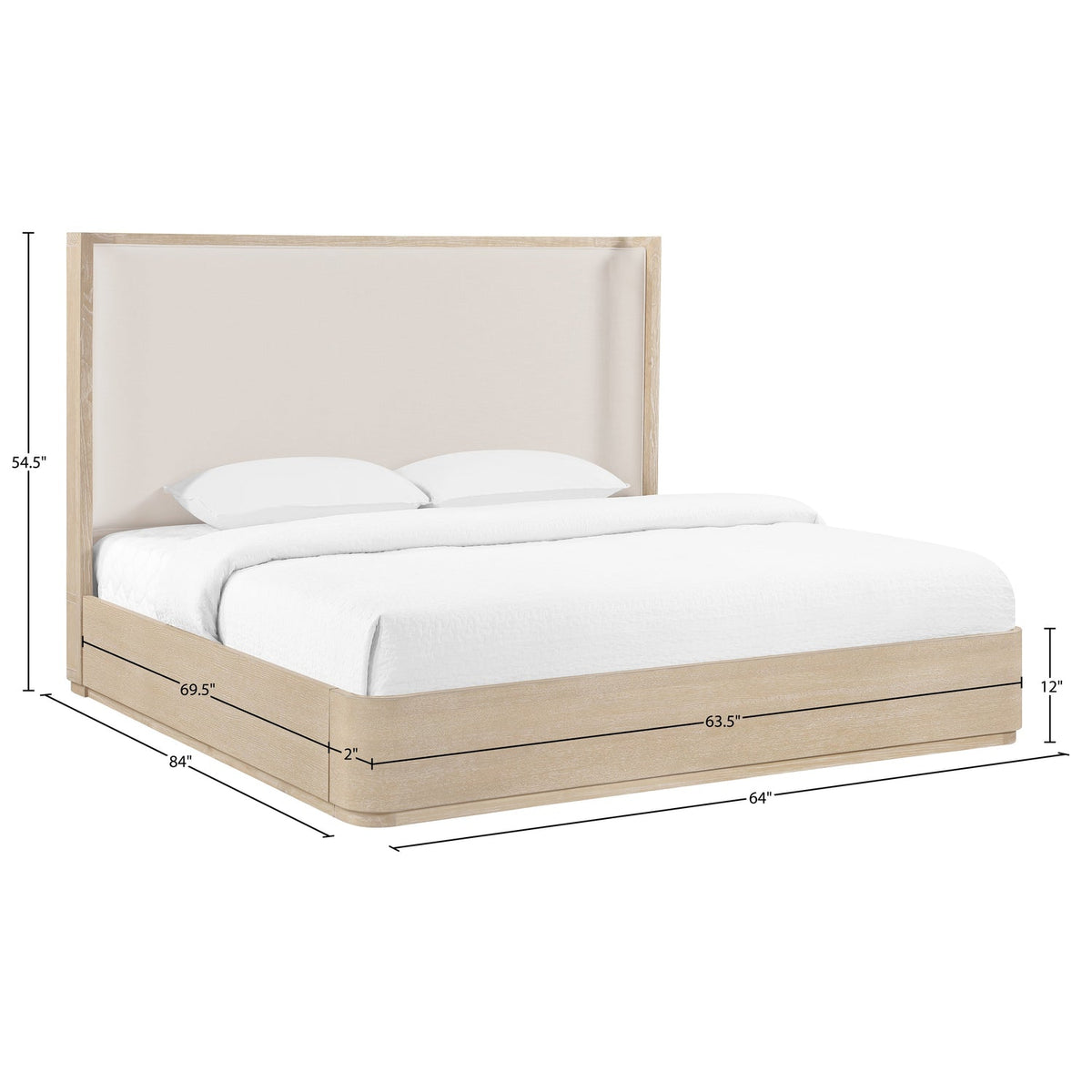 Tiberio Natural Cream Solid Wood And Linen Textured Fabric Bed