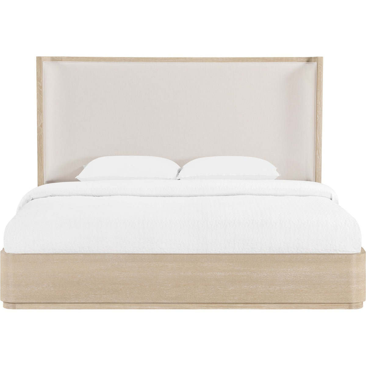 Tiberio Natural Cream Solid Wood And Linen Textured Fabric Bed