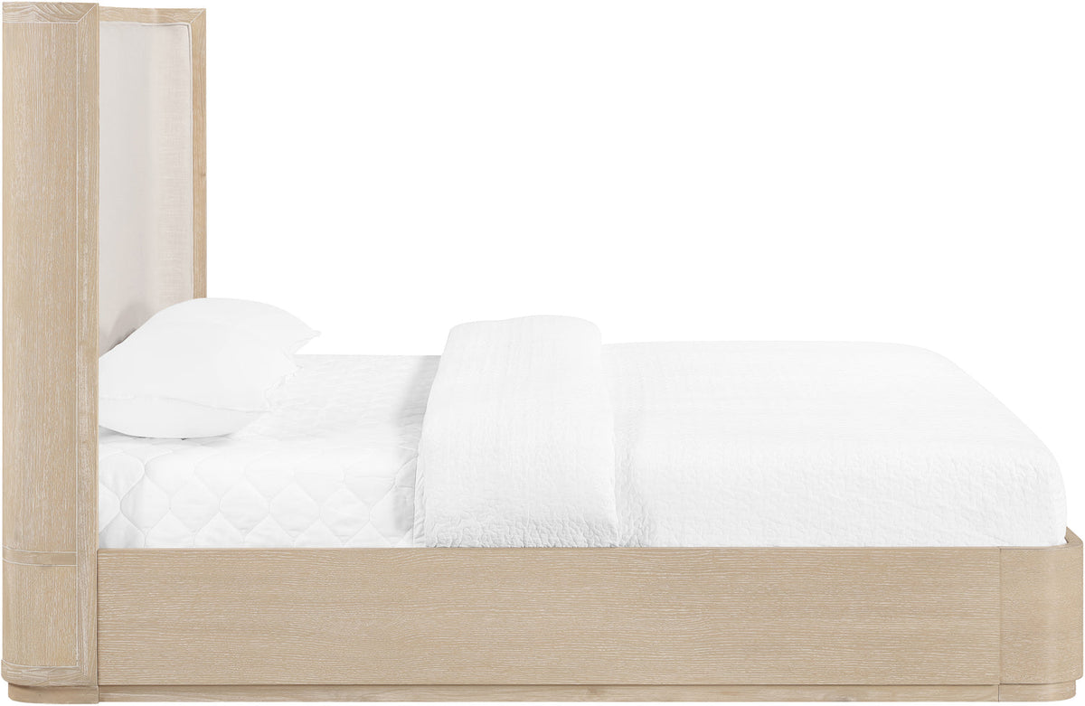 Tiberio Natural Cream Solid Wood And Linen Textured Fabric Bed