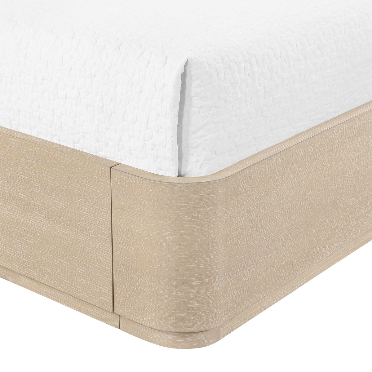 Tiberio Natural Cream Solid Wood And Linen Textured Fabric Bed
