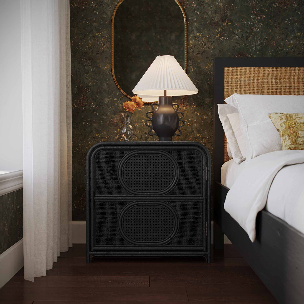 TOV Furniture Tina Black Rattan Nightstand With Storage