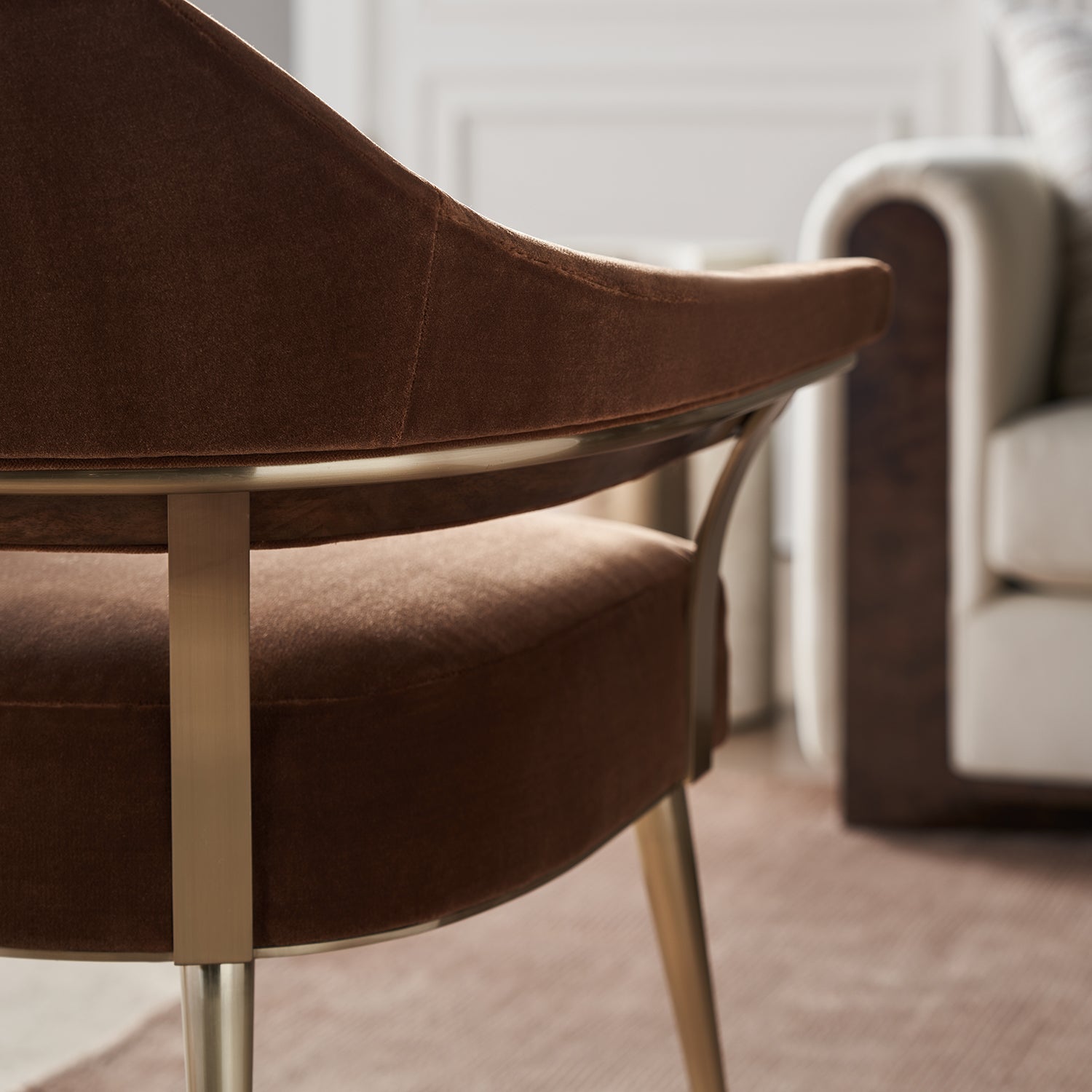 Caracole Louisette Accent Chair detail in Fabric, Metal, Birch