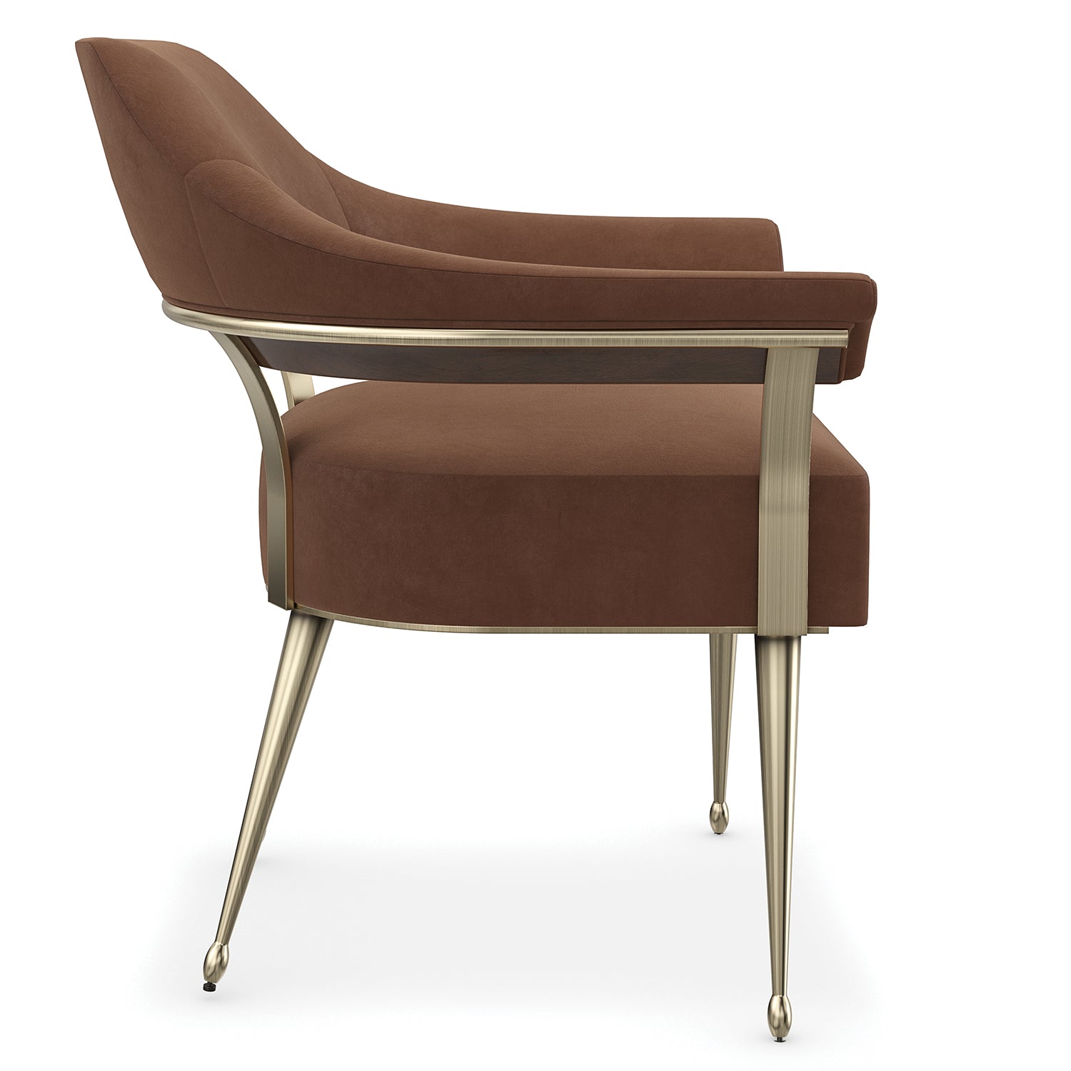 Caracole Louisette Accent Chair in Brown, Galway Burl, Champagne Gold, close-up detail