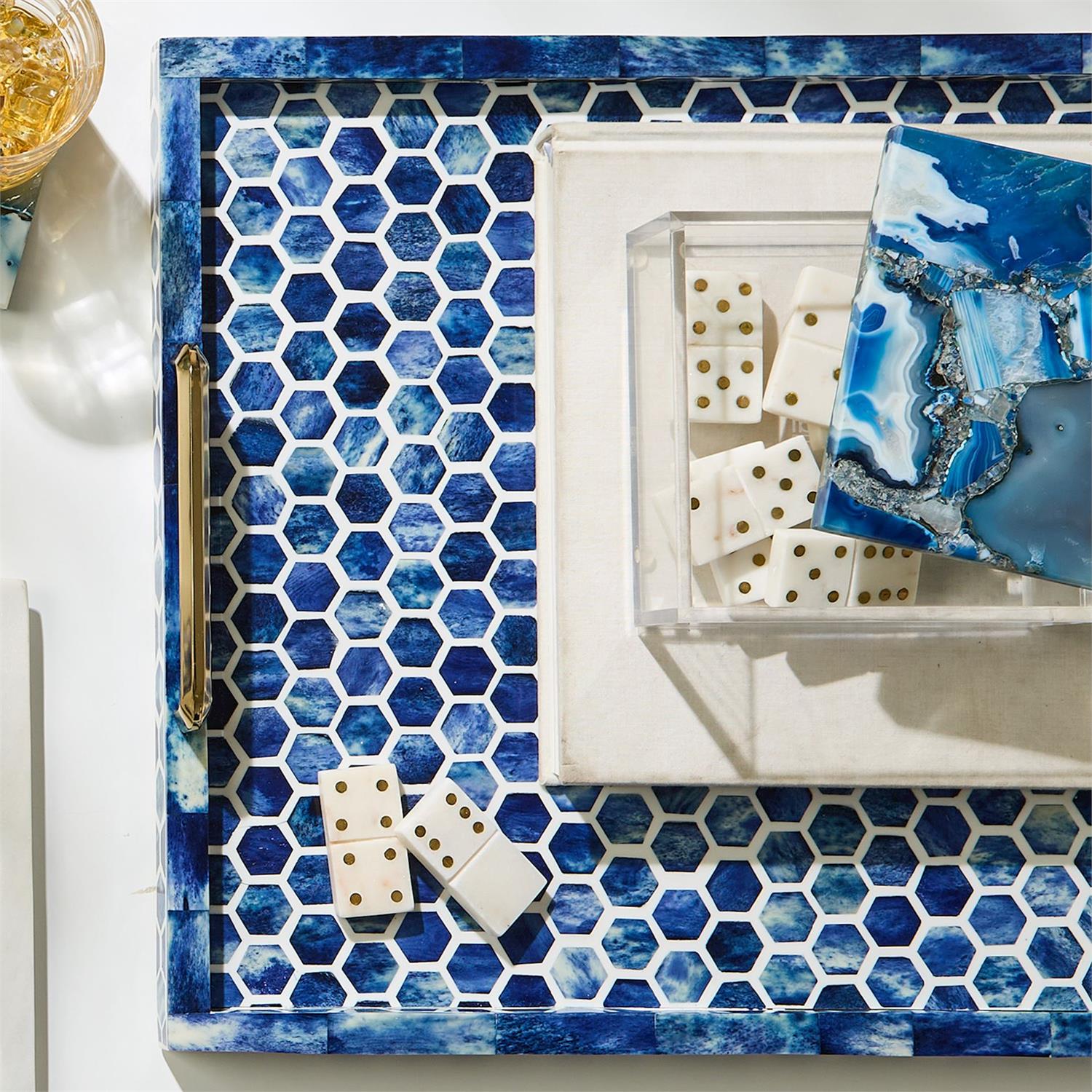 Blue and White Inlaid Decorative Rectangle Serving Tray