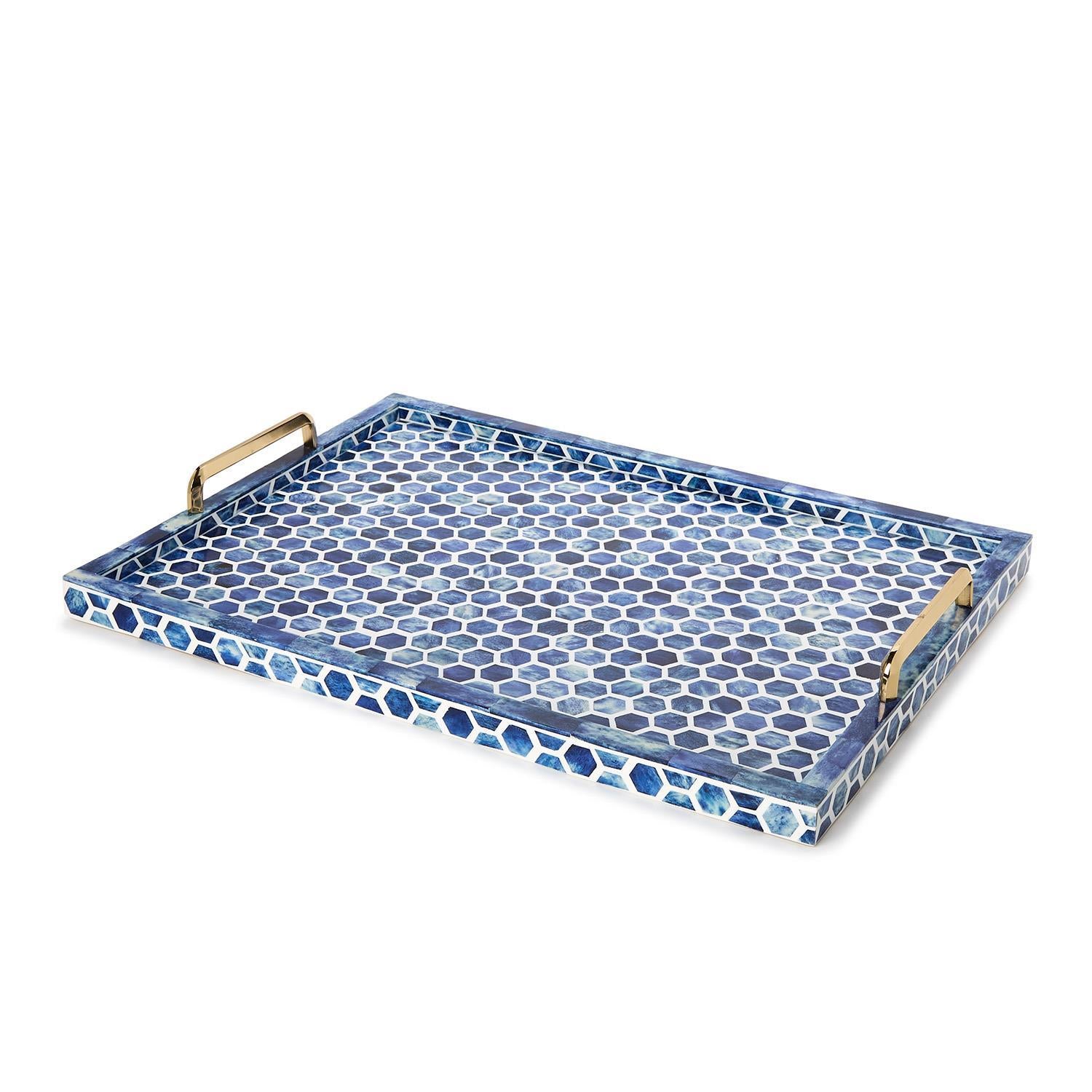 Blue and White Inlaid Decorative Rectangle Serving Tray