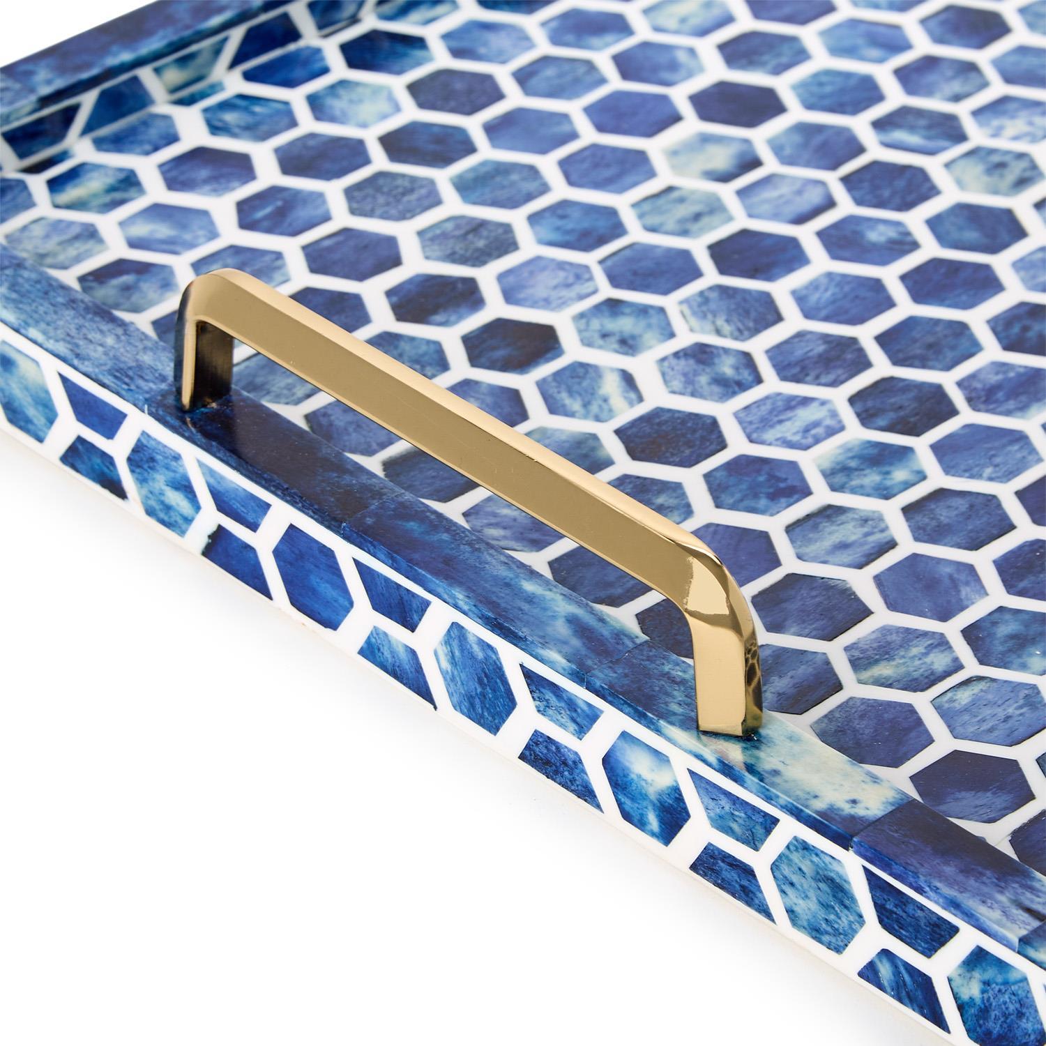 Blue and White Inlaid Decorative Rectangle Serving Tray