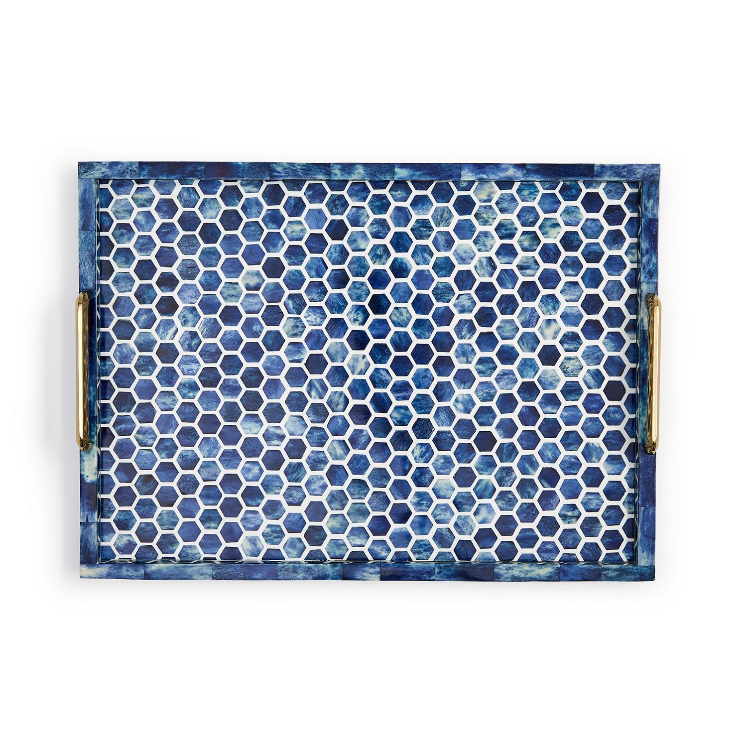 Blue and White Inlaid Decorative Rectangle Serving Tray