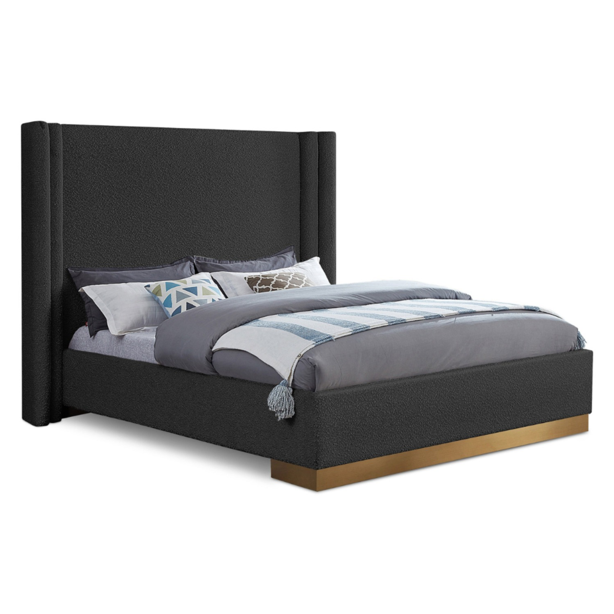 Halton Black Boucle Fabric Upholstered Bed