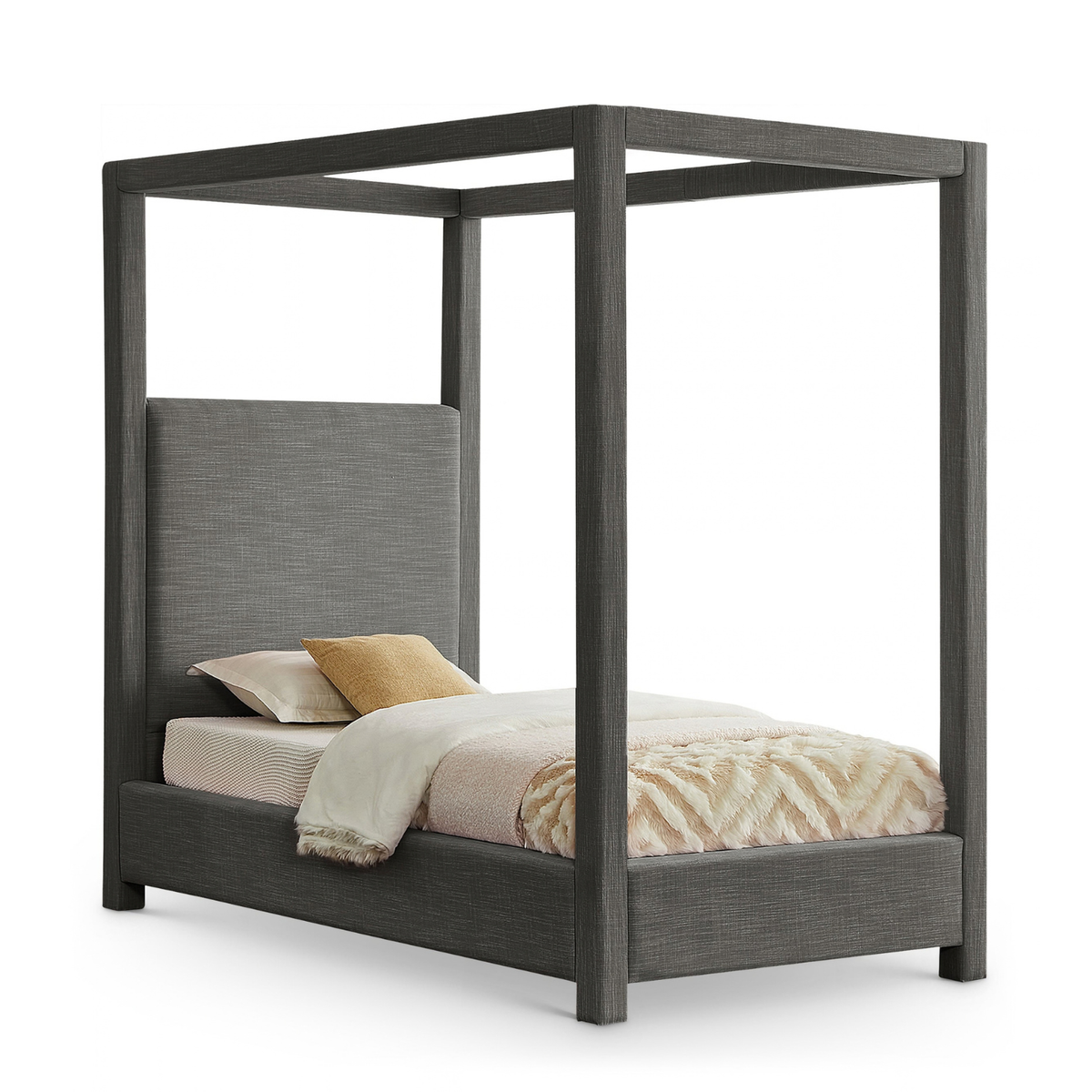 Emerson Grey Linen Textured Fabric Upholstered Bed