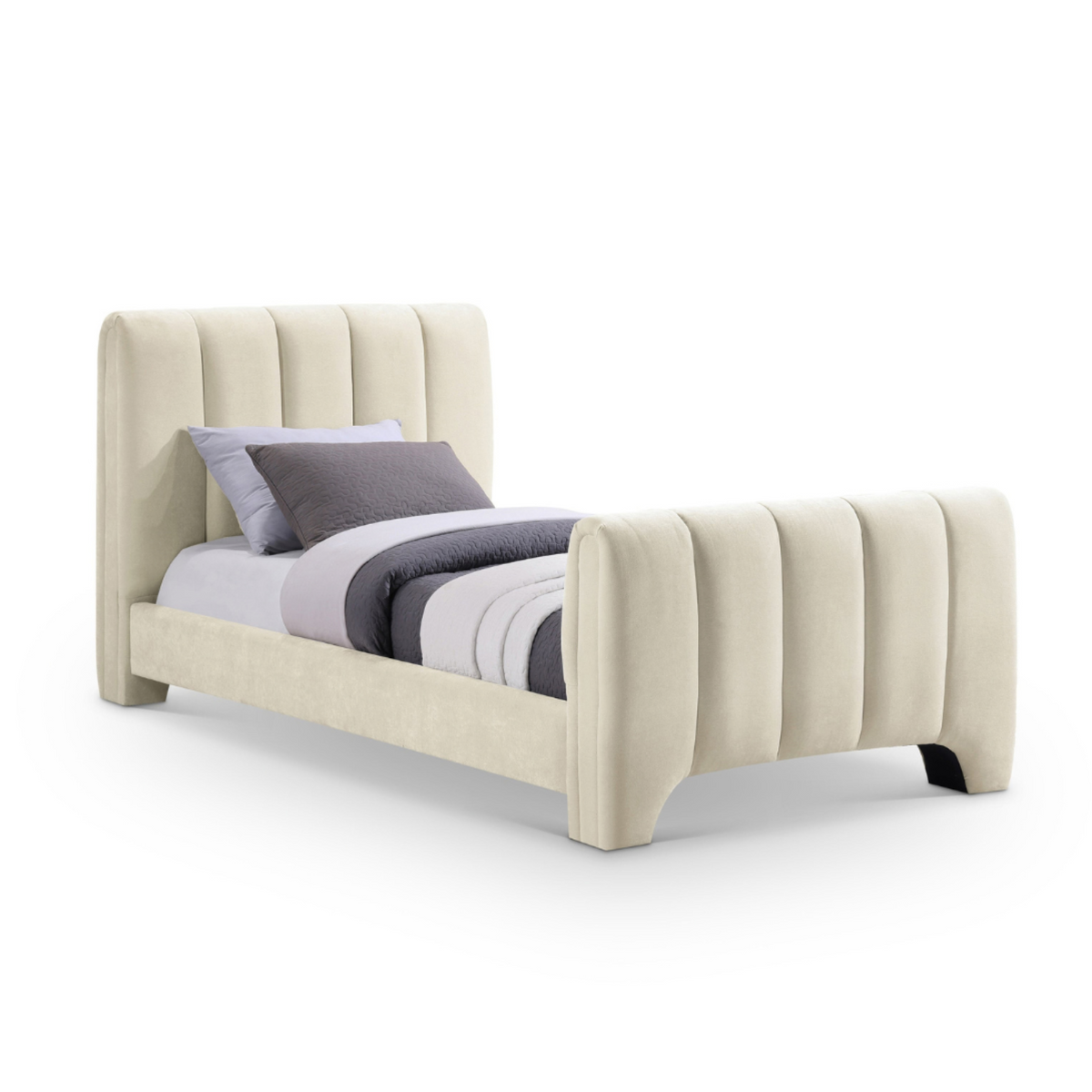 Camila Beige Chenille Fabric Upholstered Bed
