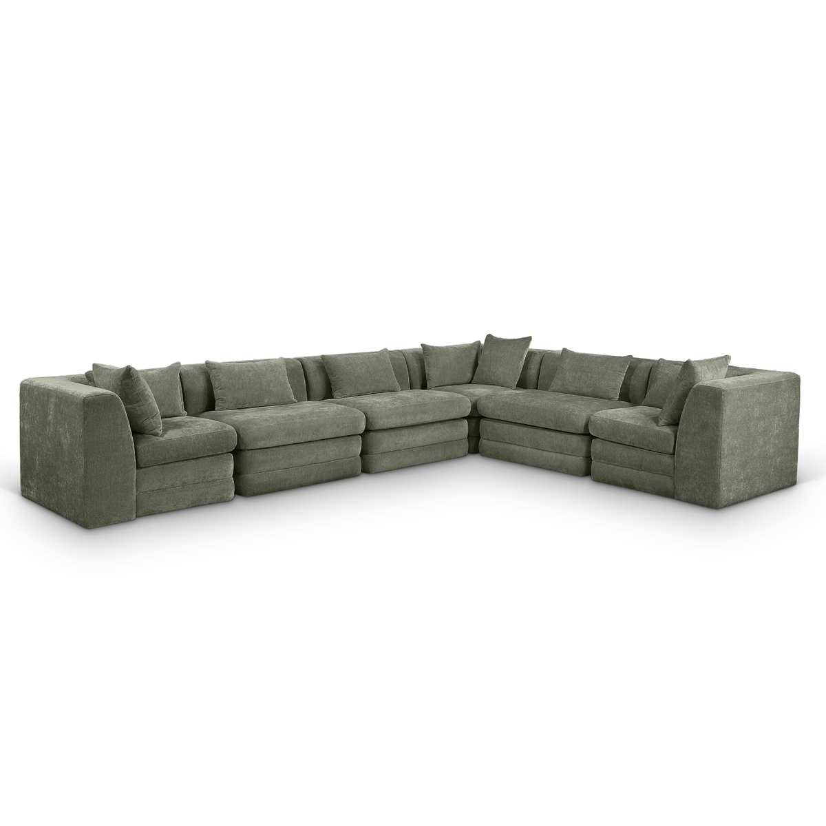 Stellar 152in Green Chenille Fabric Upholstered 6 Piece Modular Sectional Sofa