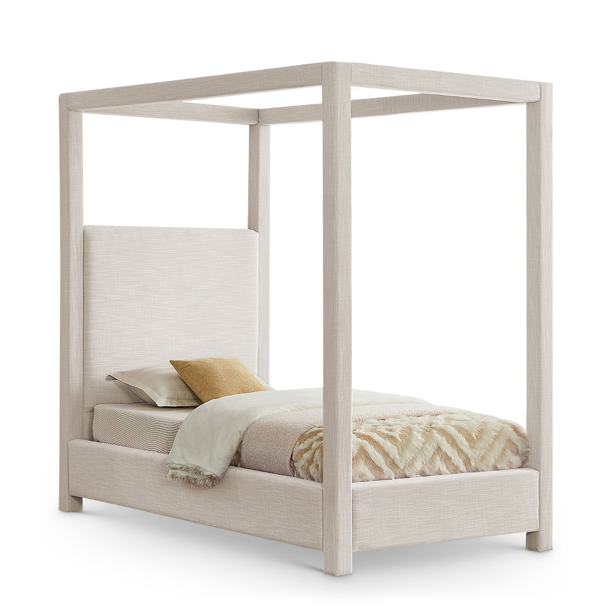 Emerson Cream Linen Textured Fabric Upholstered Bed