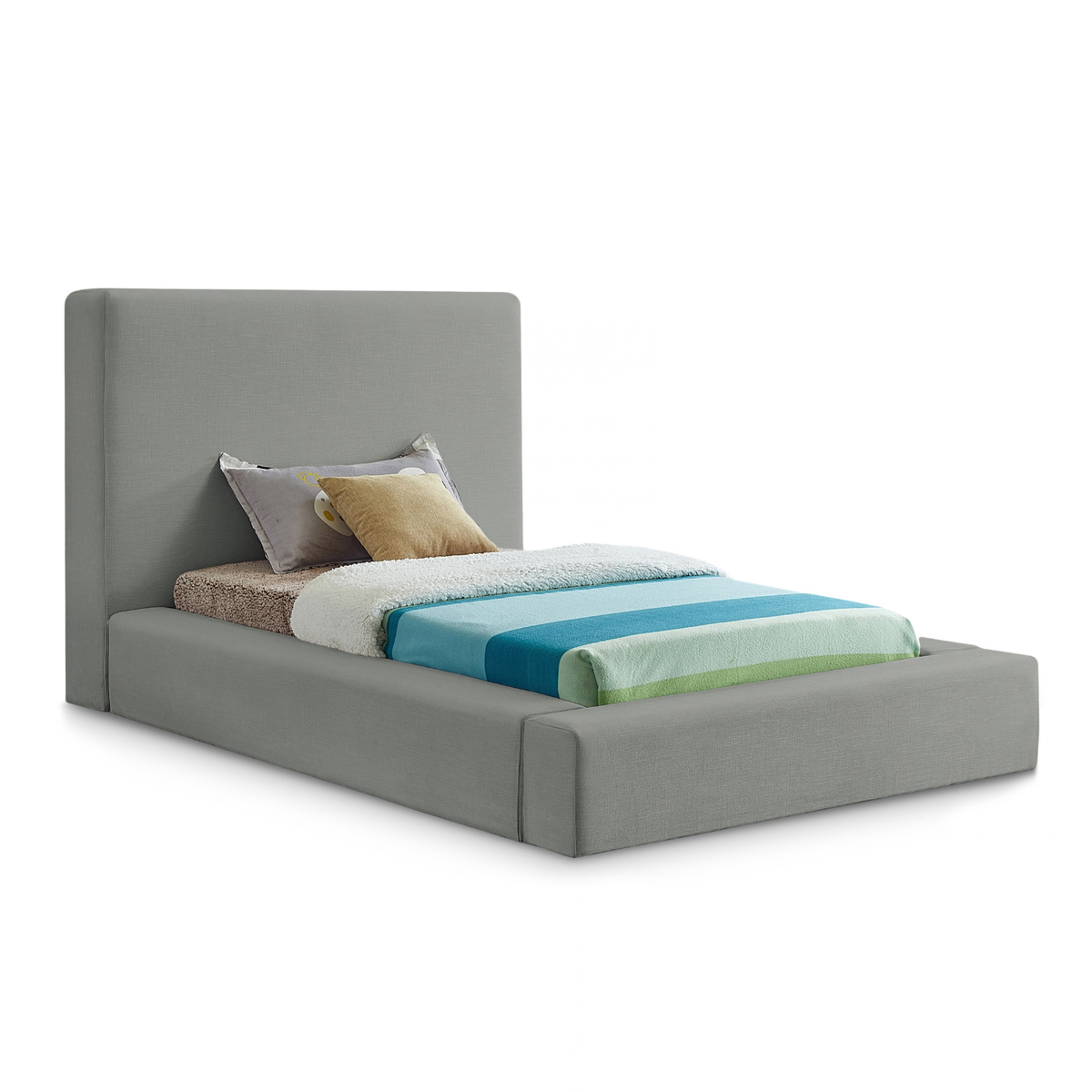 Devin Grey Linen Textured Fabric Upholstered Bed