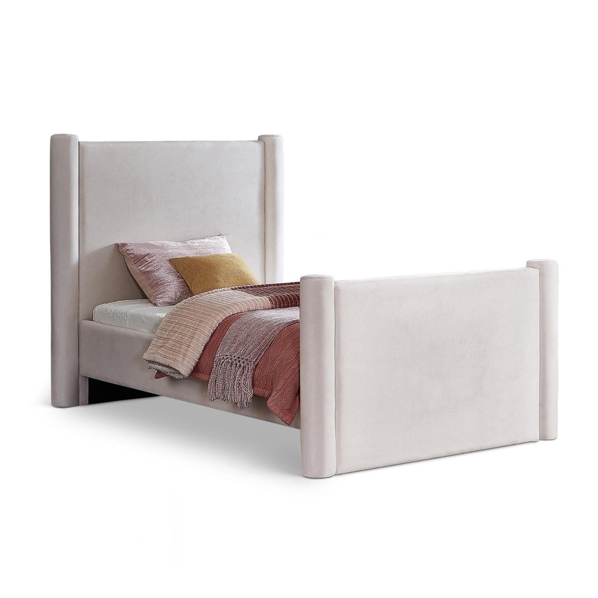 Elias Cream Velvet Upholstered Bed