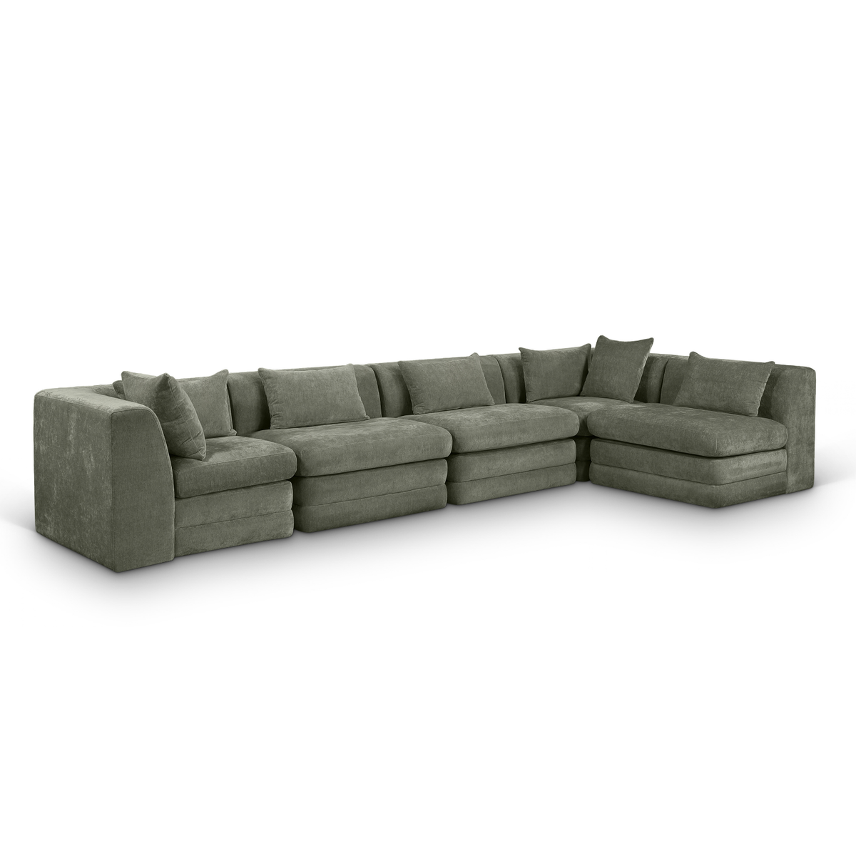 Stellar 152in Green Chenille Fabric Upholstered 5 Piece Modular Sectional Sofa