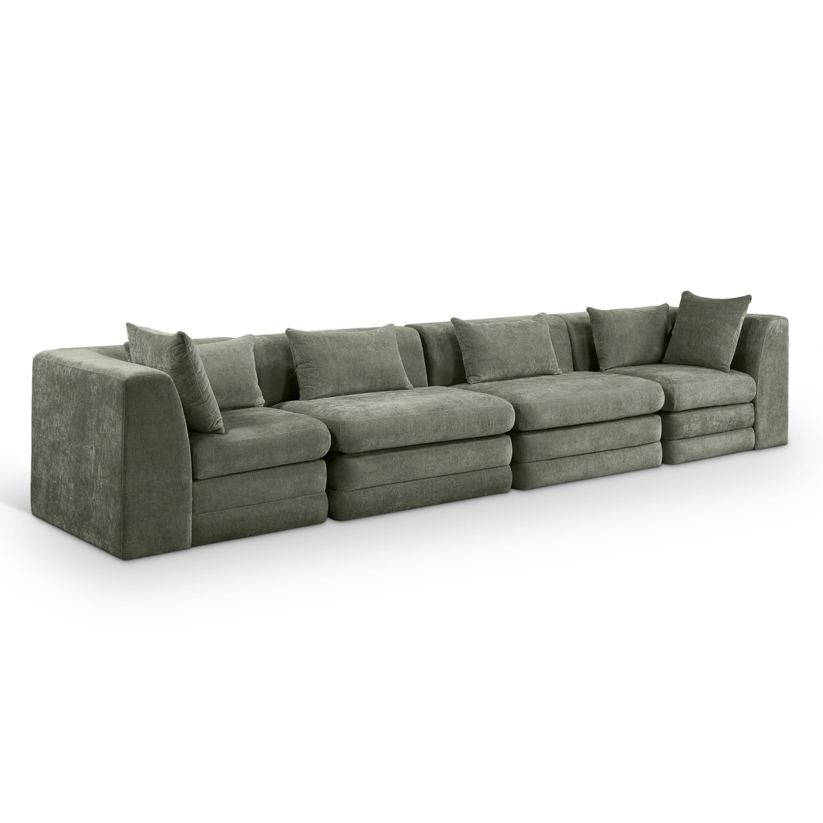 Stellar 152in Green Chenille Fabric Upholstered 4 Piece Modular Sofa