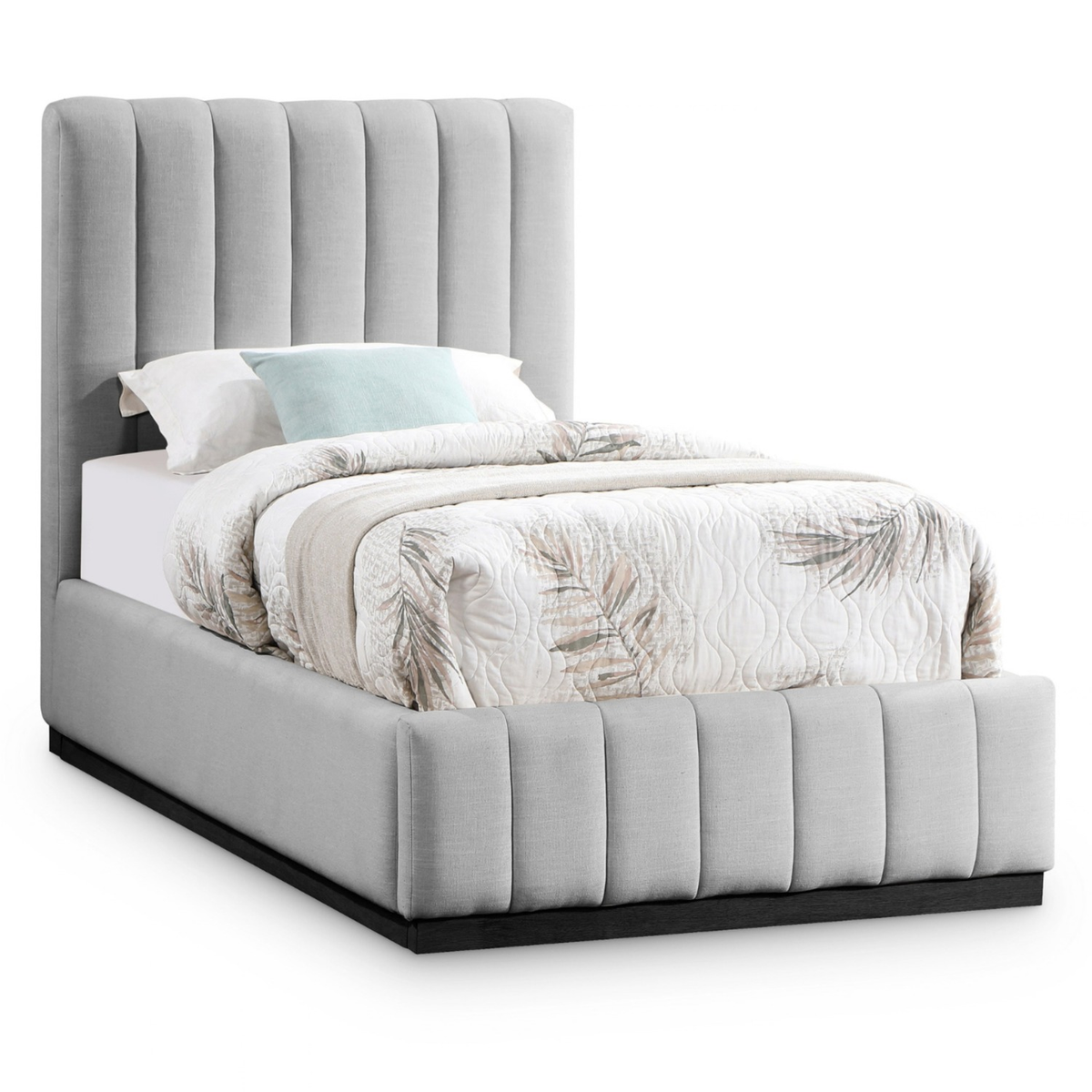 Lucia Grey Linen Textured Fabric Upholstered Bed