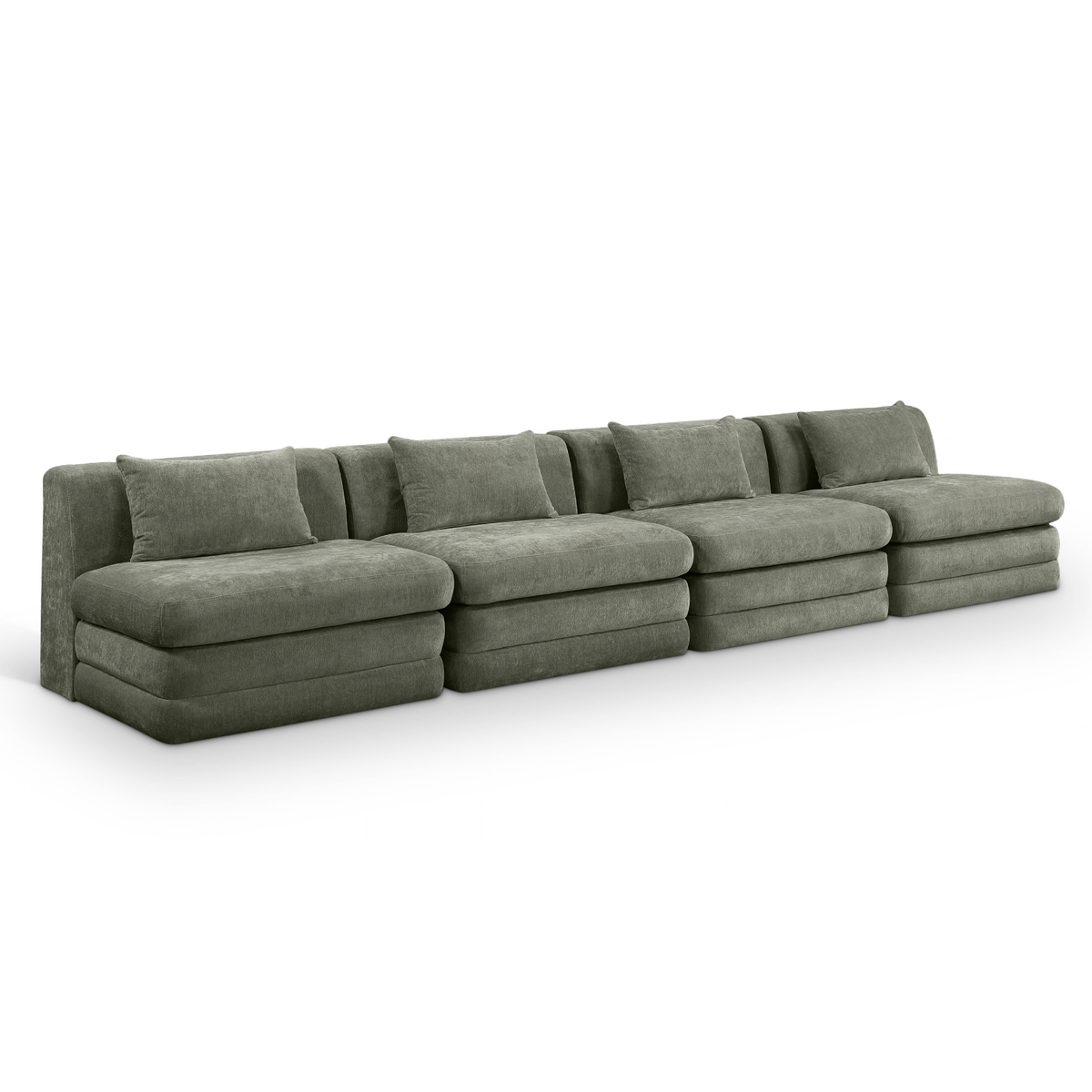 Stellar 152in Green Chenille Fabric Upholstered 4 Piece Modular Sofa