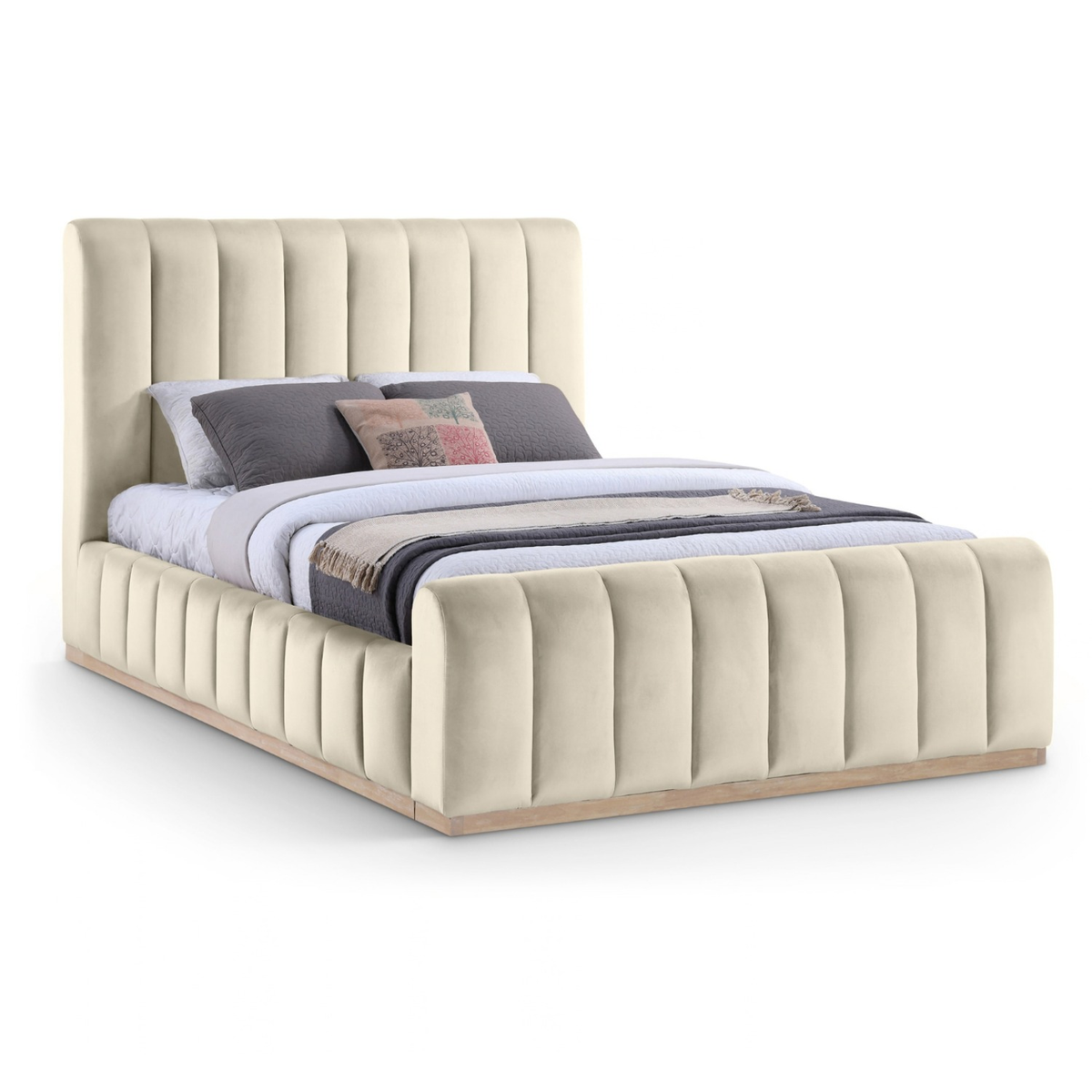 Amara Cream Velvet Upholstered Bed