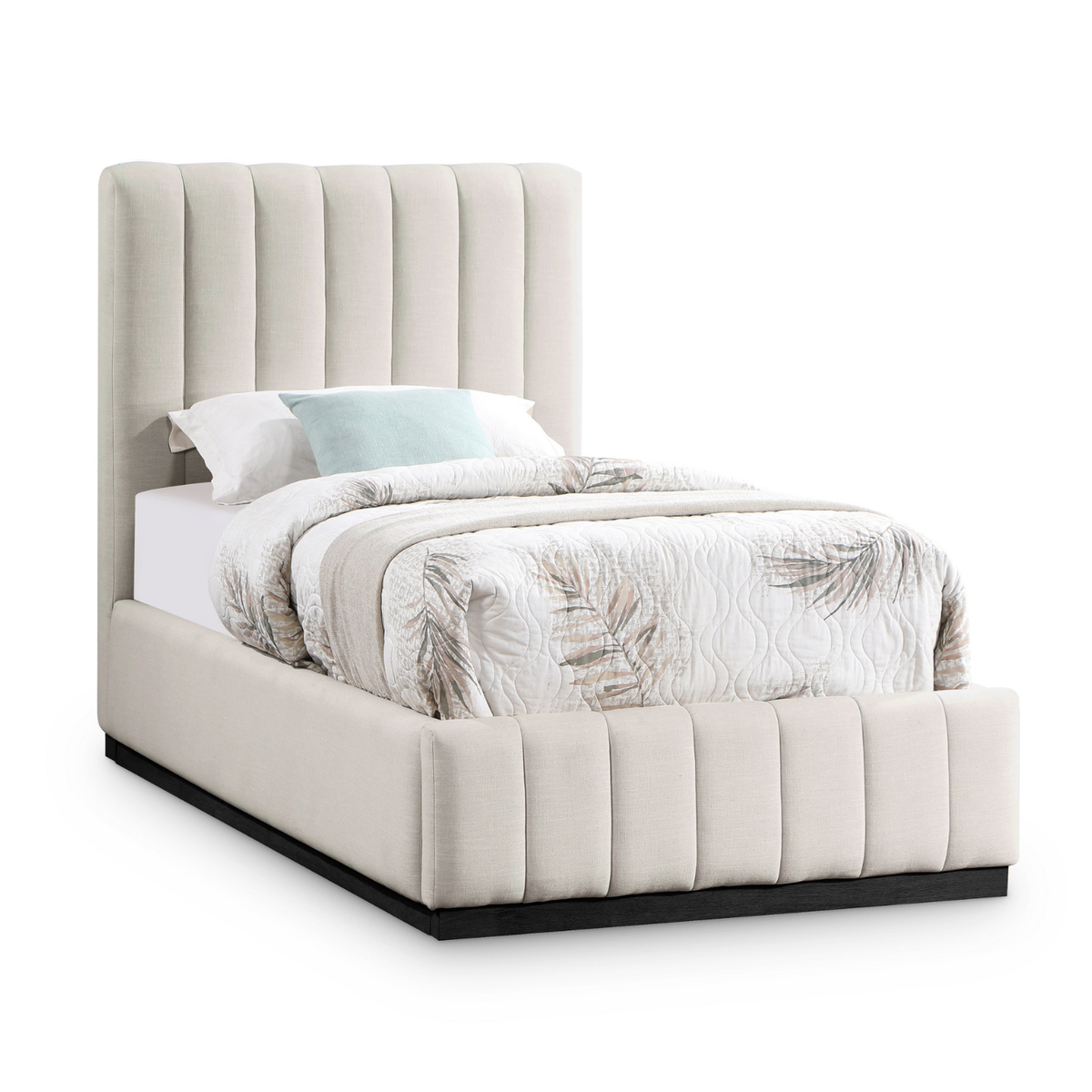 Lucia Beige Linen Textured Fabric Upholstered Bed