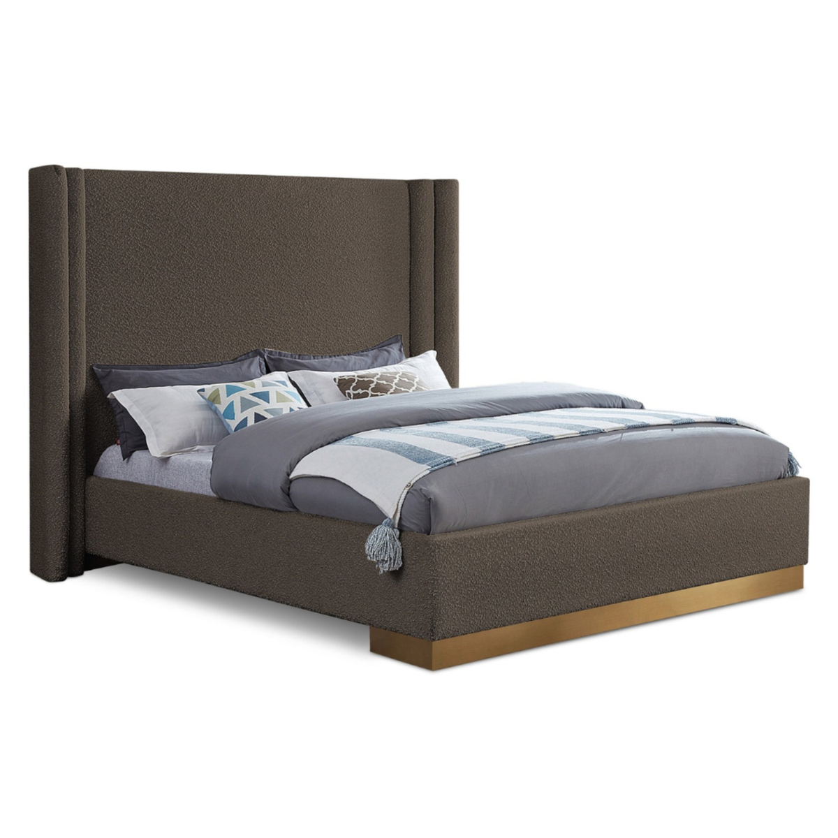 Halton Brown Boucle Fabric Upholstered Bed