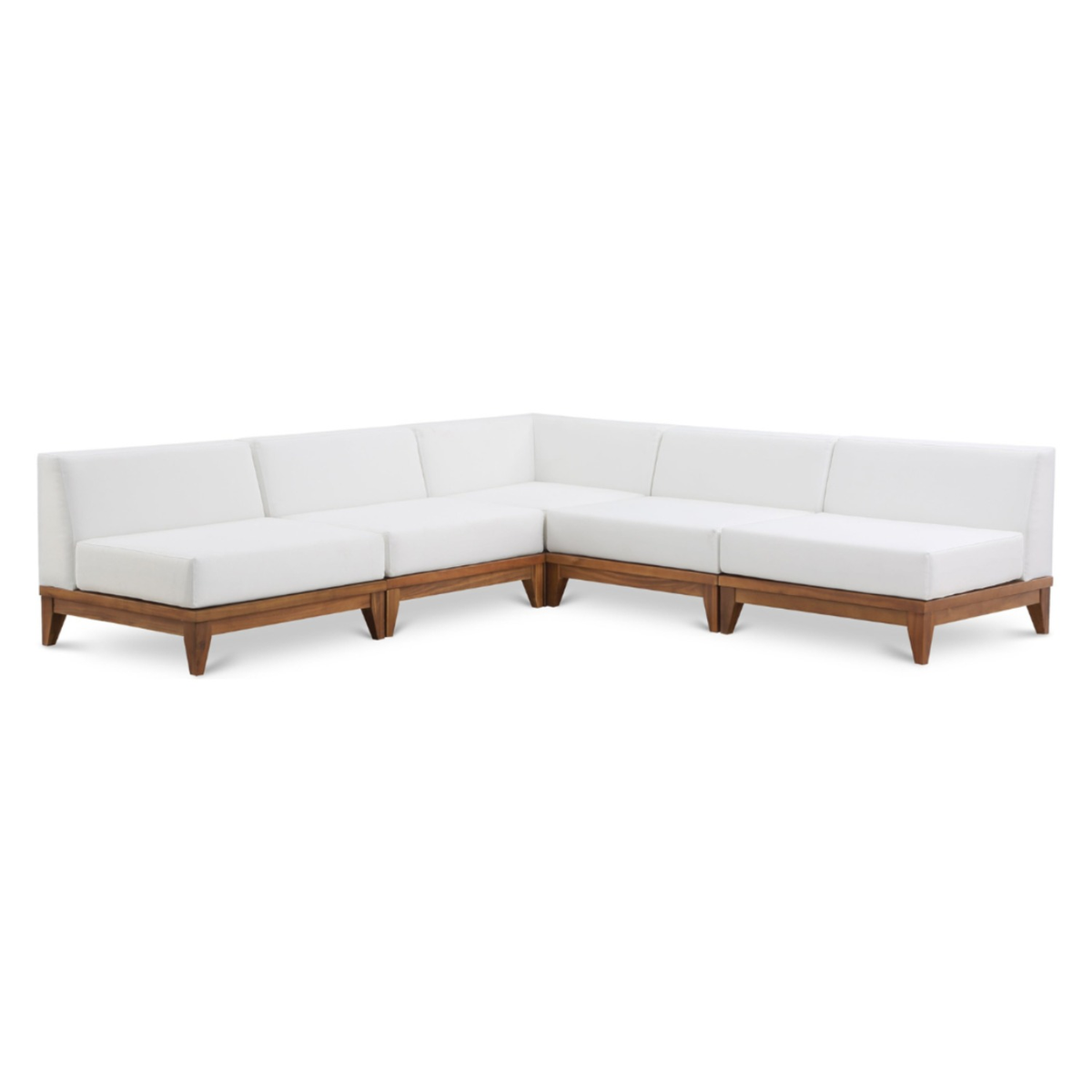 Rio 100in Off White Water Resistant Fabric Upholstered 5 Piece Patio Modular Sectional Sofa