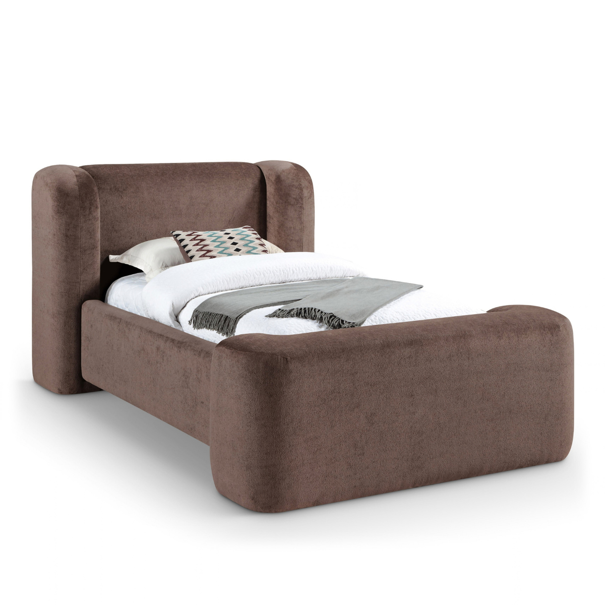 Modena Brown Chenille Fabric Upholstered Bed