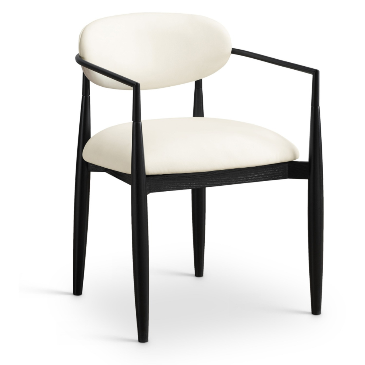 Riccio Cream Vegan Leather Upholstered Dining Arm Chair Set of 2