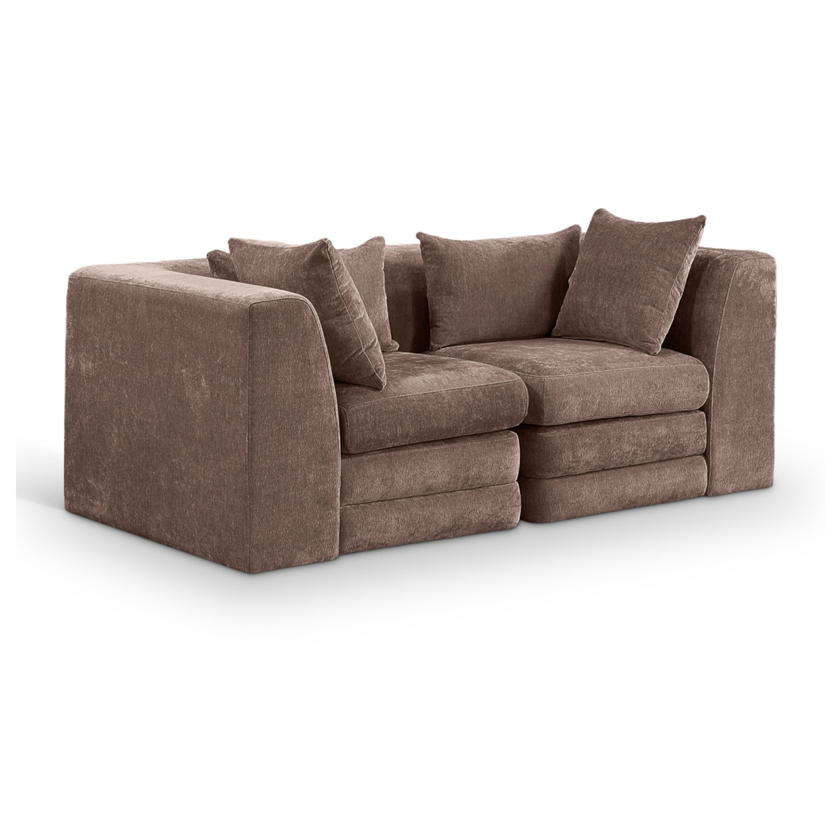 Stellar 7 6in Brown Chenille Fabric Upholstered 2Piece. Modular Sofa