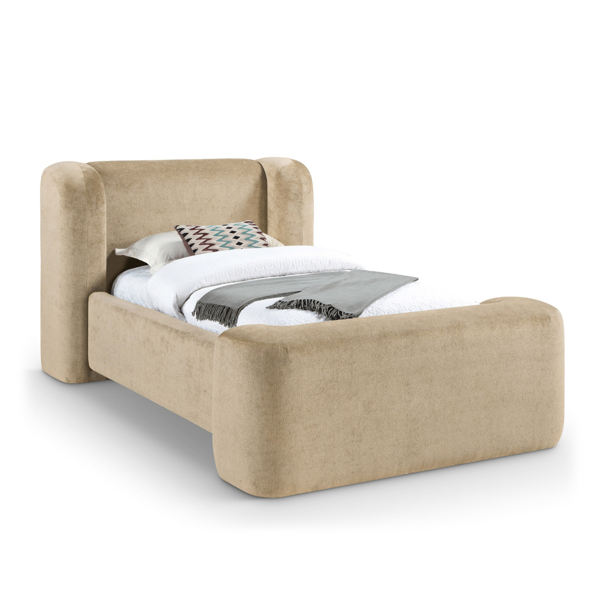 Modena Beige Chenille Fabric Upholstered Bed