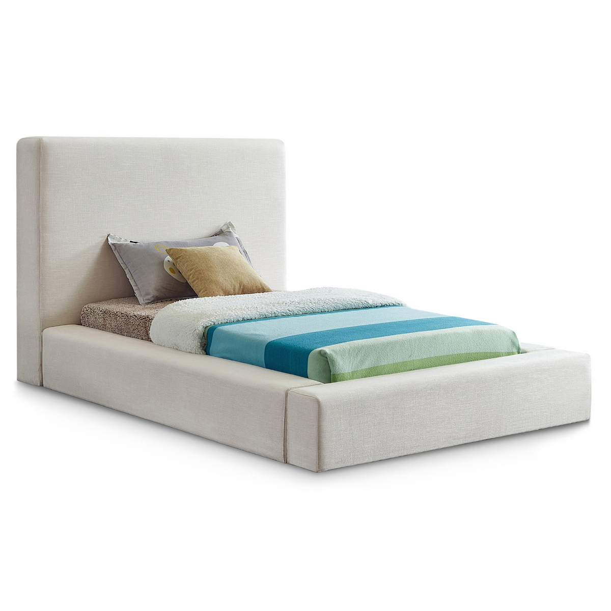 Devin Cream Linen Textured Fabric Upholstered Bed, primary product view