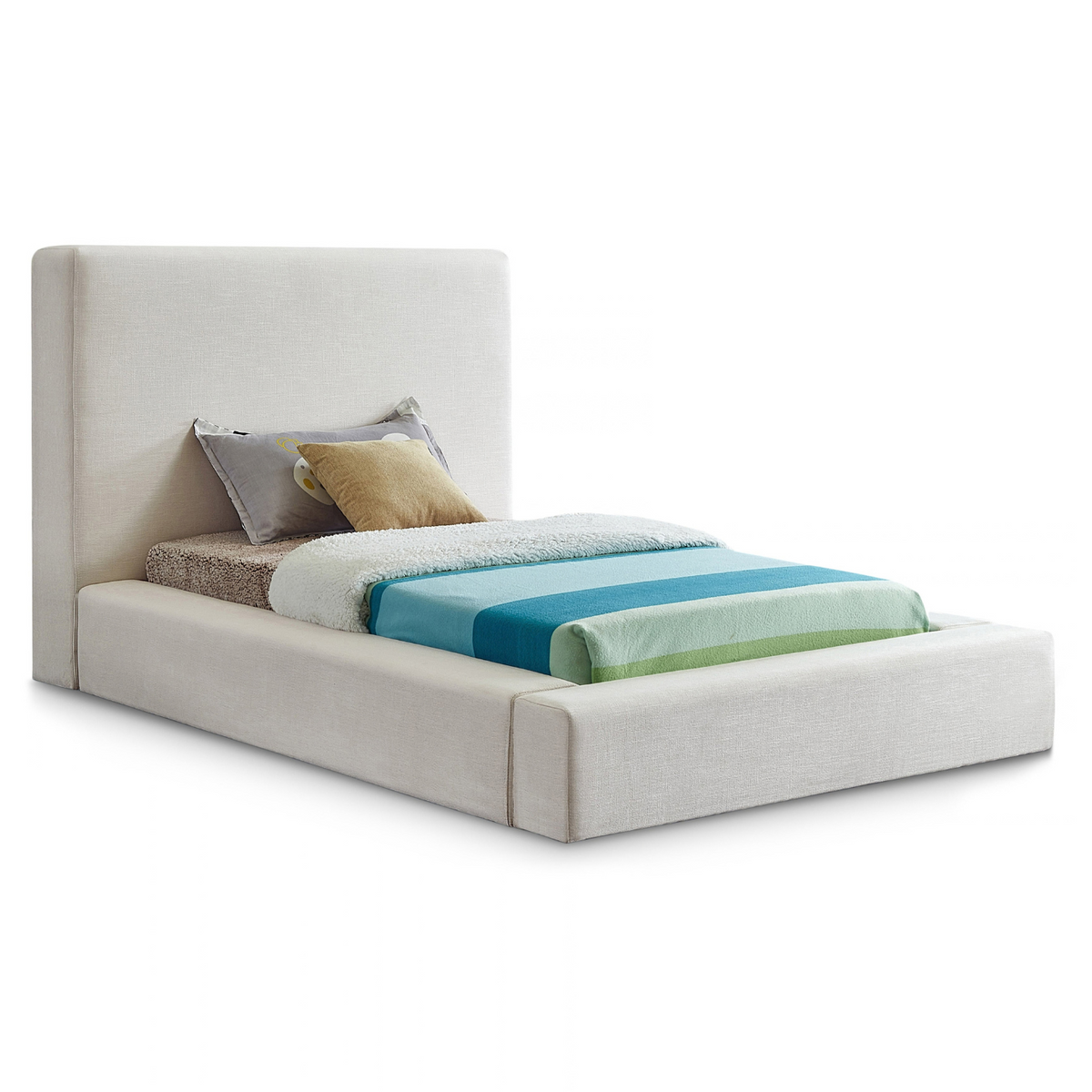 Devin Cream Linen Textured Fabric Upholstered Bed