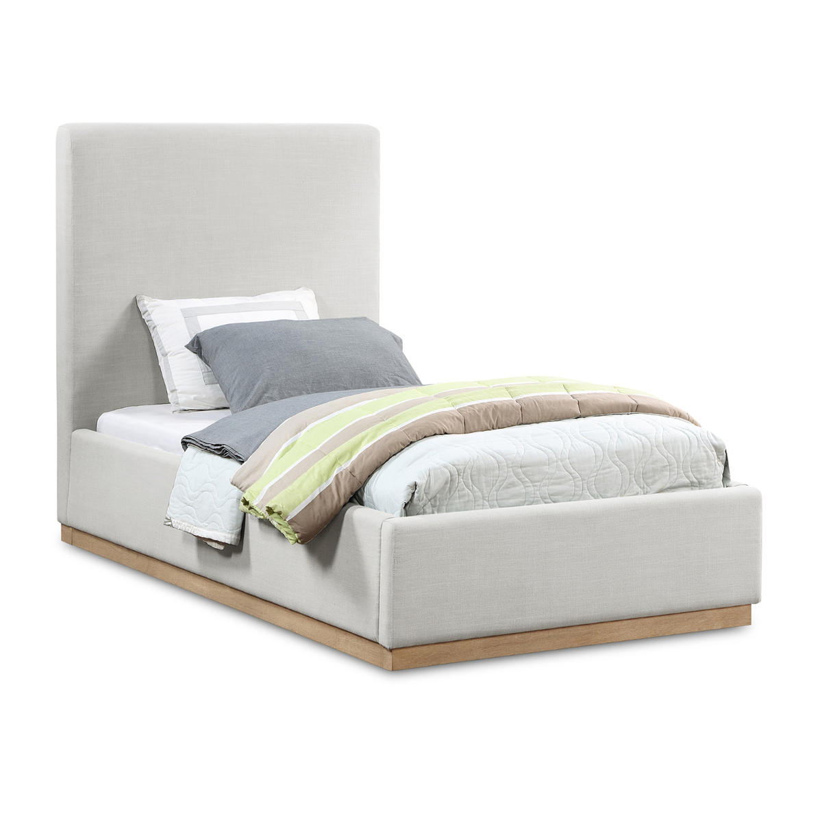 Alfie Cream Linen Textured Fabric Upholstered Bed