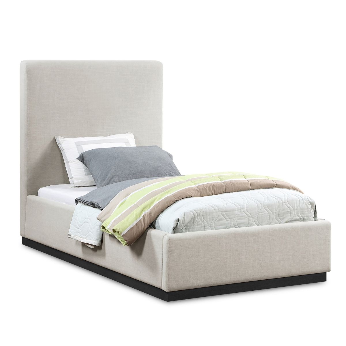 Alfie Beige Linen Textured Fabric Upholstered Bed