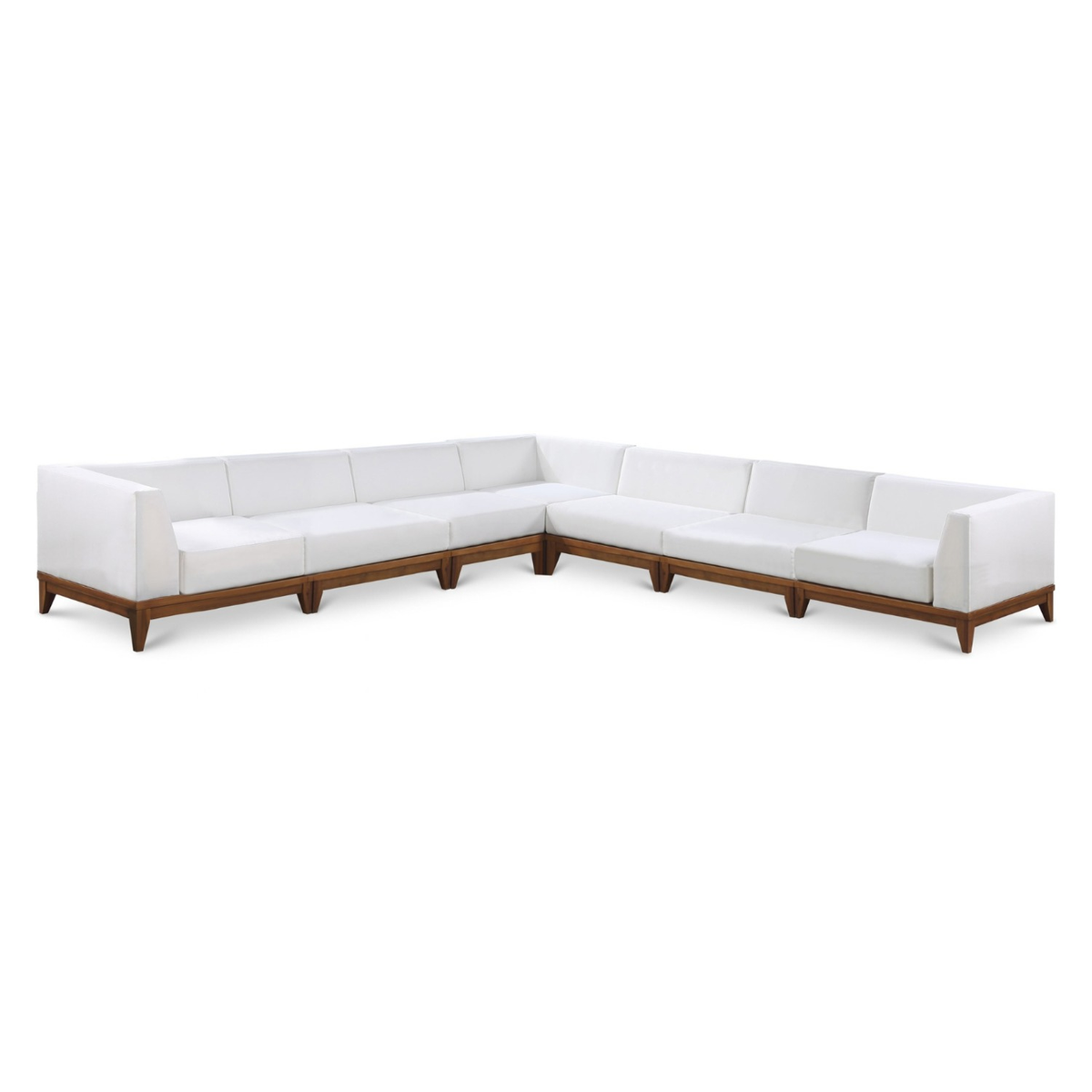 Rio 131in Off White Water Resistant Fabric Upholstered 7 Piece Patio Modular Sectional Sofa